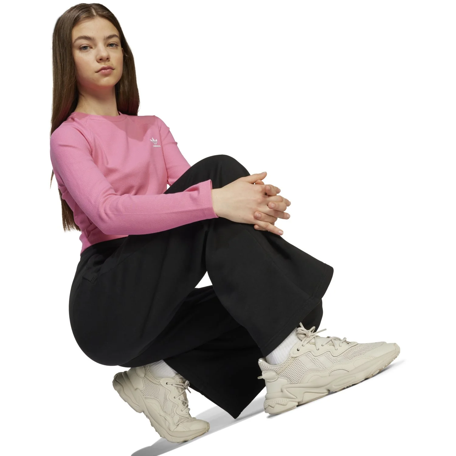 adidas Originals Black/White Wide Leg Pants - Image 3