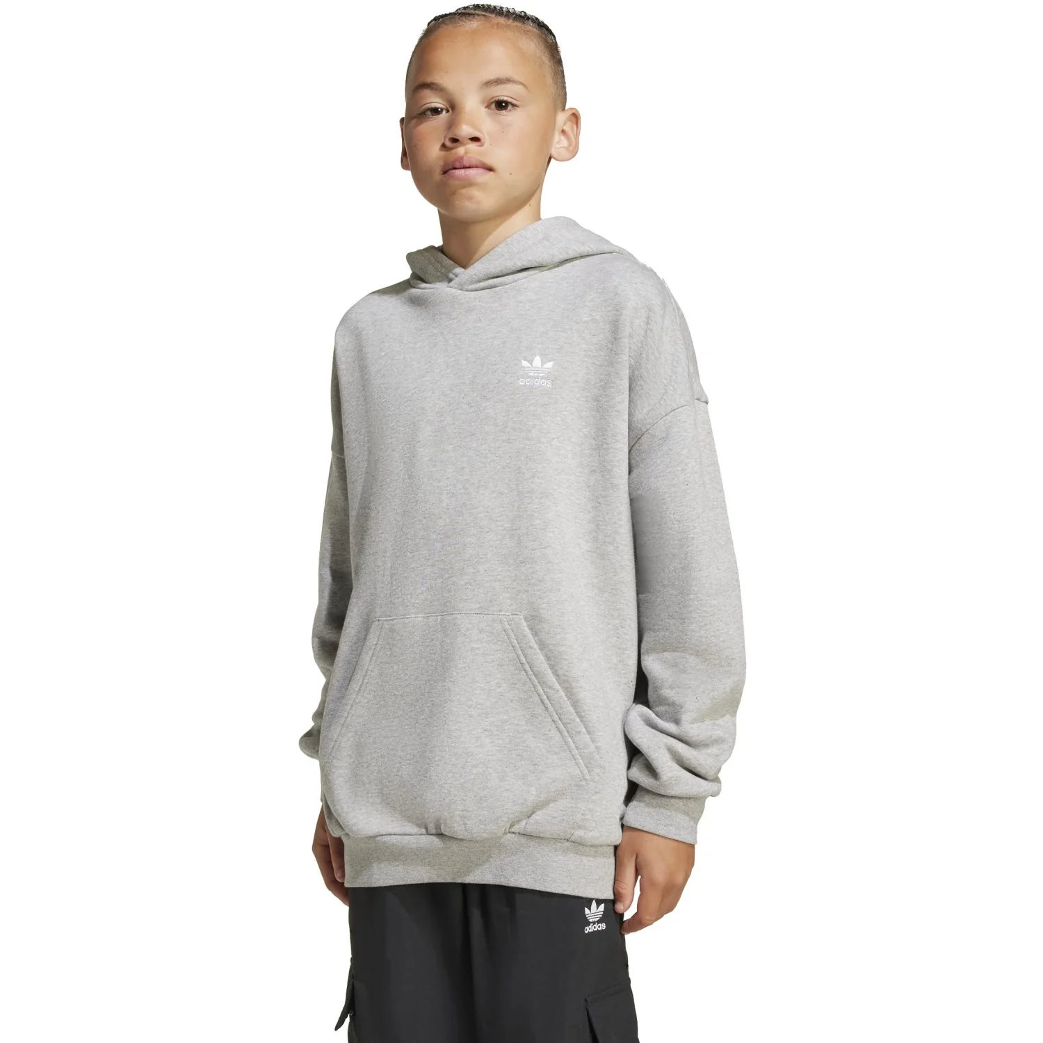 adidas Originals Medium Grey Heather/White Loose Hoodie Fl - Image 2