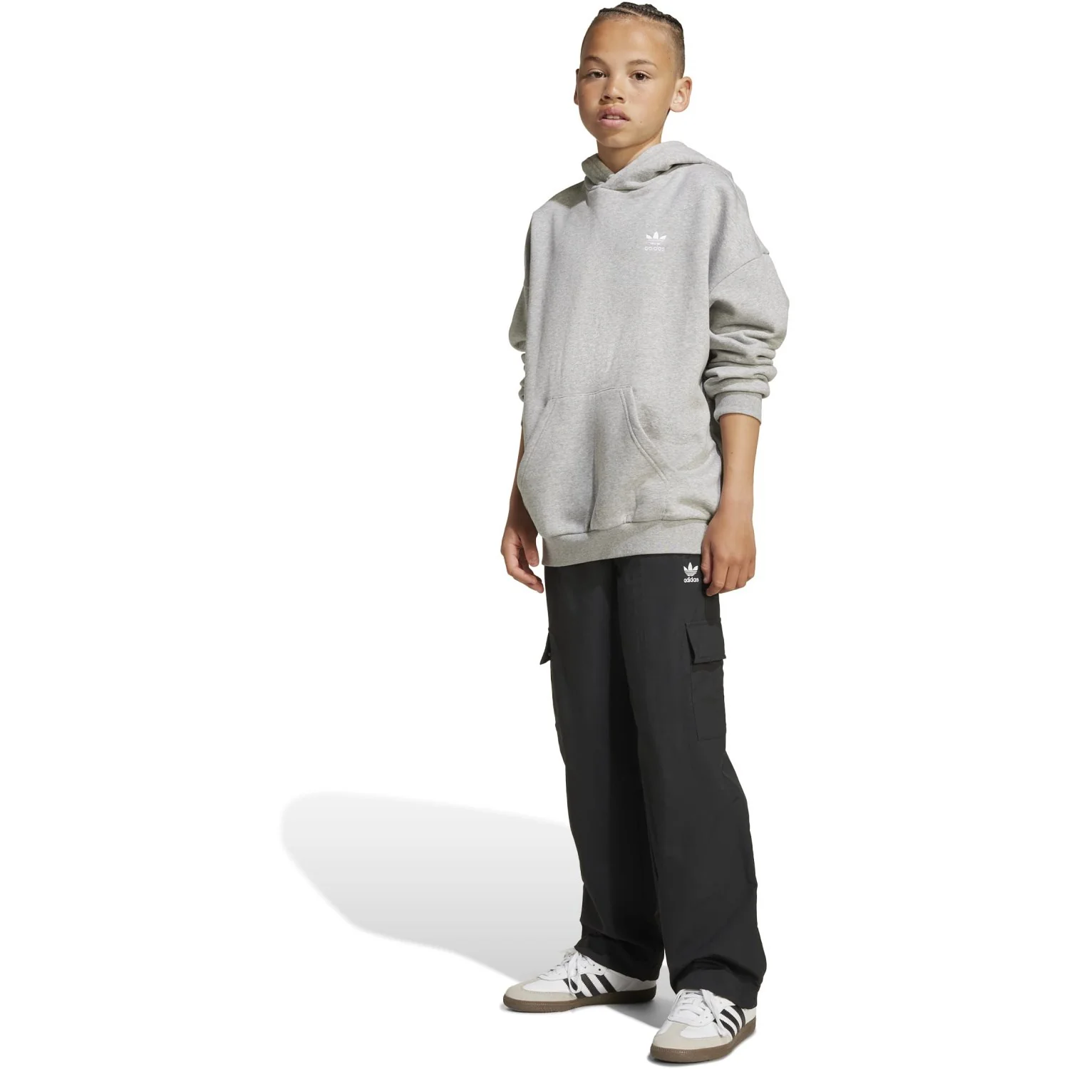 adidas Originals Medium Grey Heather/White Loose Hoodie Fl - Image 4