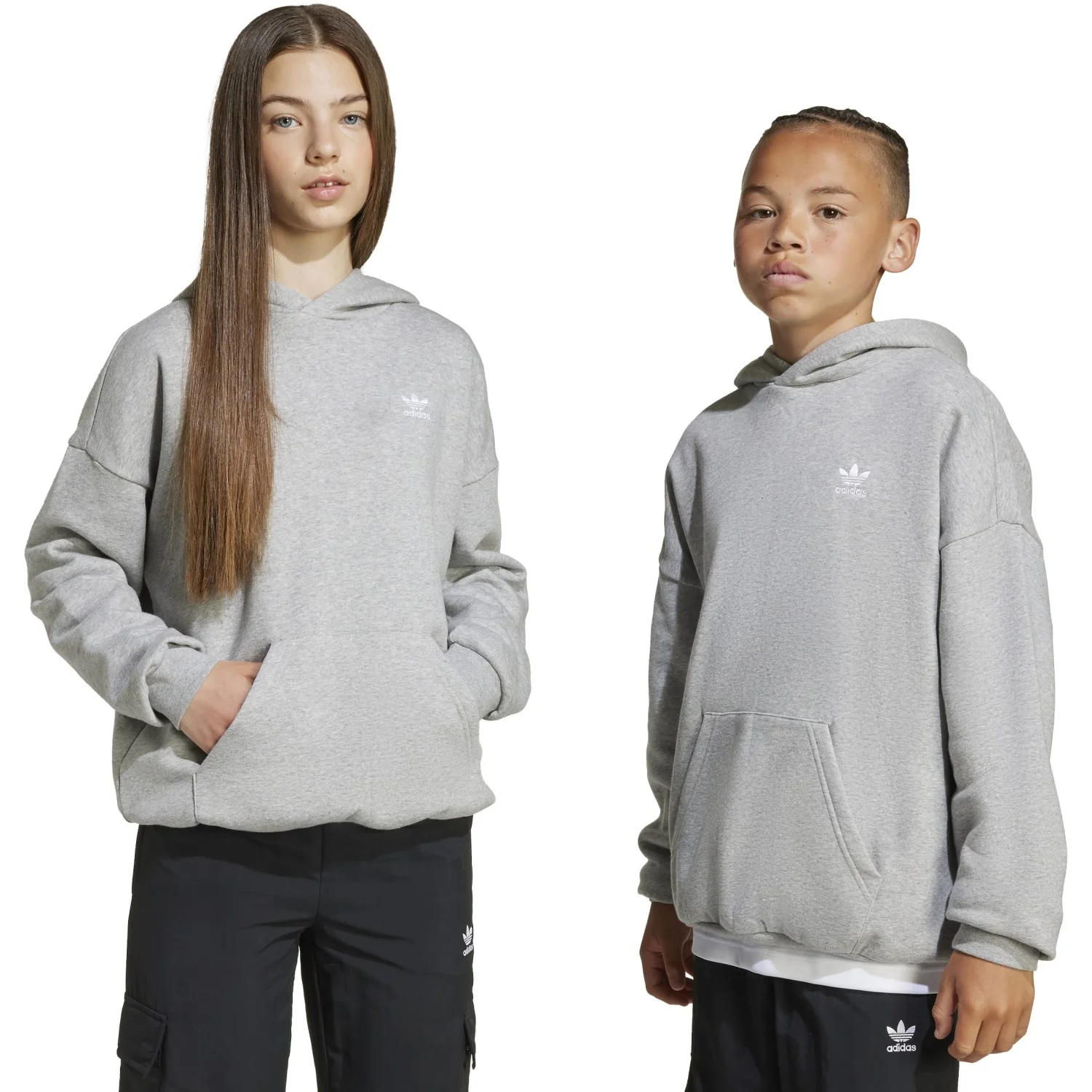adidas Originals Medium Grey Heather/White Loose Hoodie Fl - Image 7