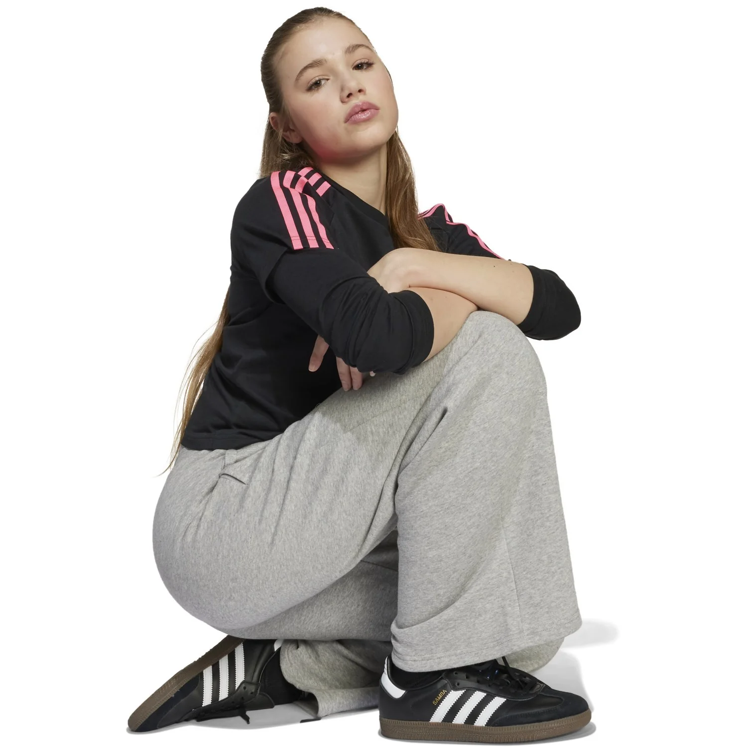 adidas Originals Medium Grey Heather/White Wide Leg Pants - Image 3