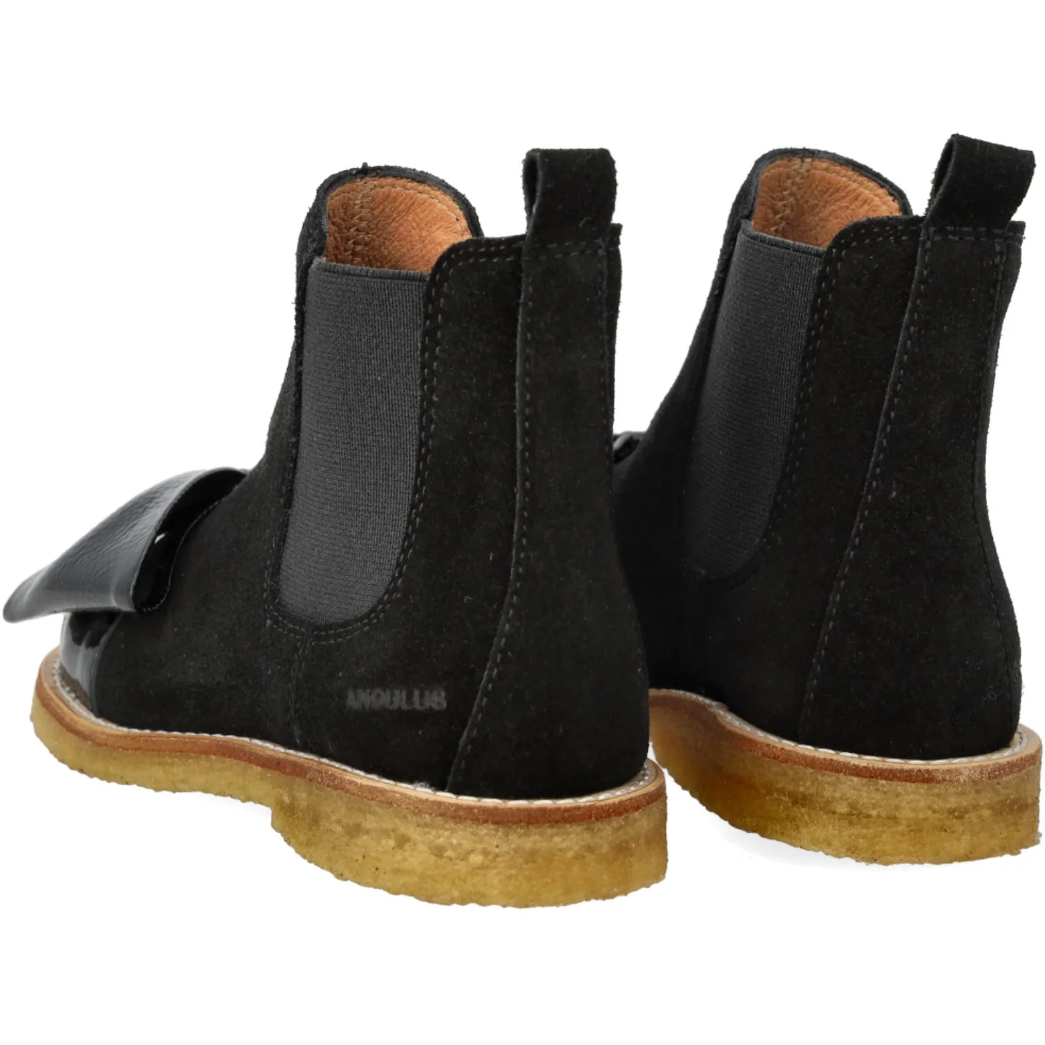 Angulus Black/Black Elastic Chelsea Boot with Salmon Nose and Bow - Image 11