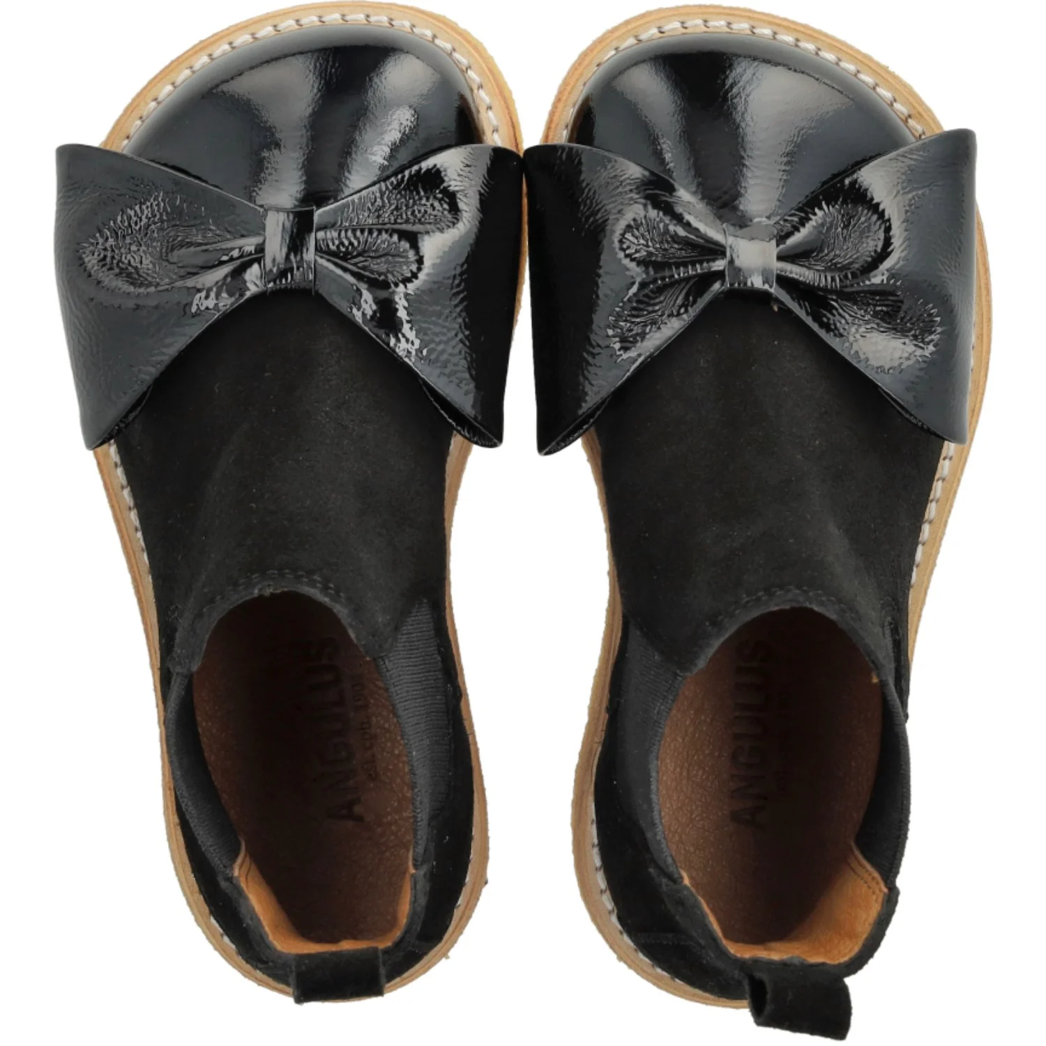 Angulus Black/Black Elastic Chelsea Boot with Salmon Nose and Bow - Image 7
