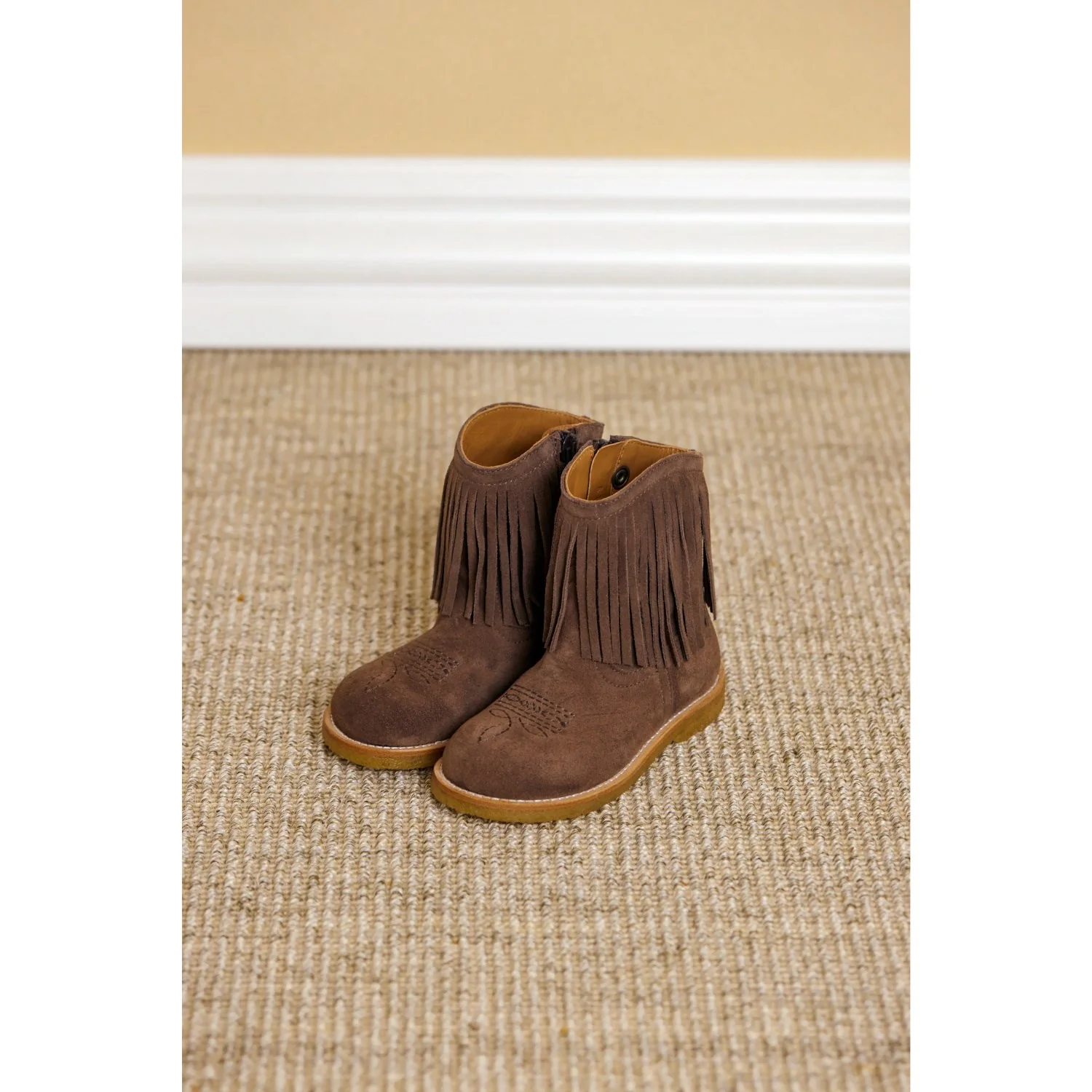 Angulus Dark Taupe Fringed Cowboy Boot with Embroidery - Image 4