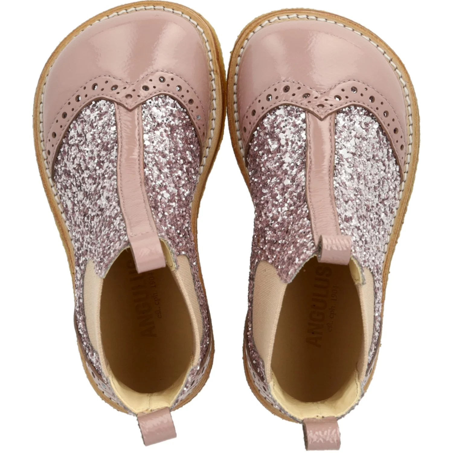 Angulus Faded Rose/Blossom Glitter/Rose Chelsea Glitter Boot with Brogues Detail - Image 2