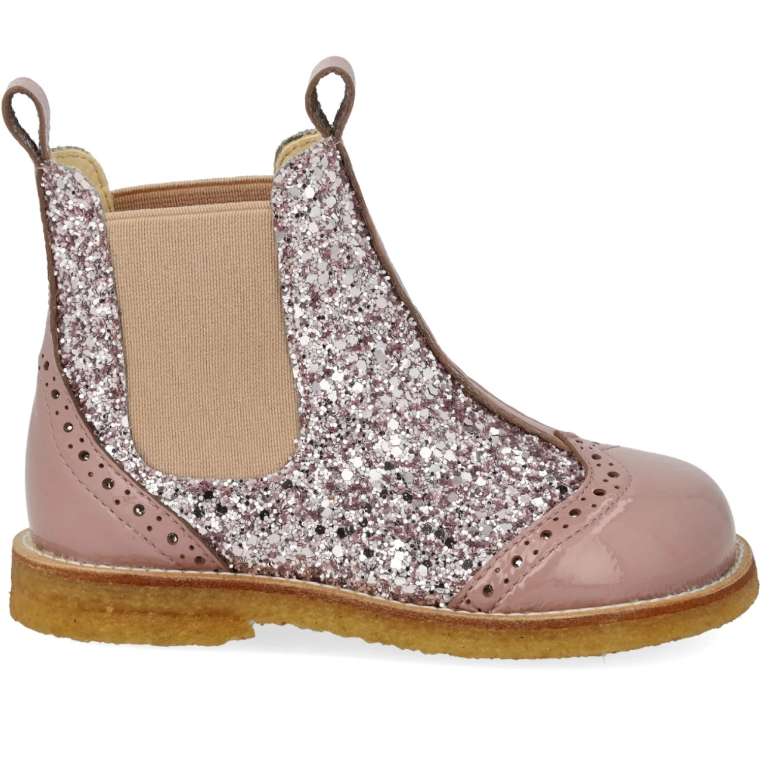 Angulus Faded Rose/Blossom Glitter/Rose Chelsea Glitter Boot with Brogues Detail - Image 5