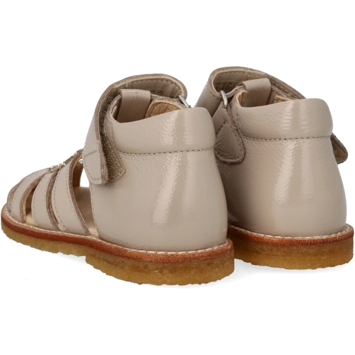 Angulus Sand/Champagne Glitter Hjertesandal Med Glitter Og Velcrolukning - Image 2