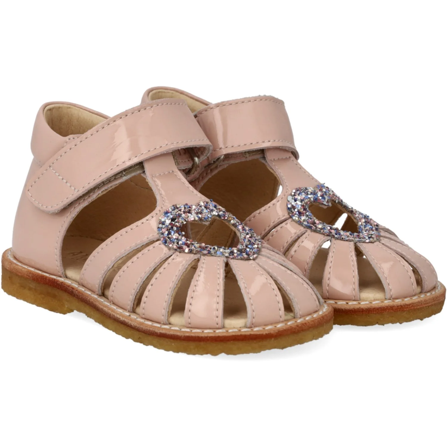 Angulus Rosebud/Pastel Multi Glitter Hjertesandal Med Glitter Og Velcrolukning