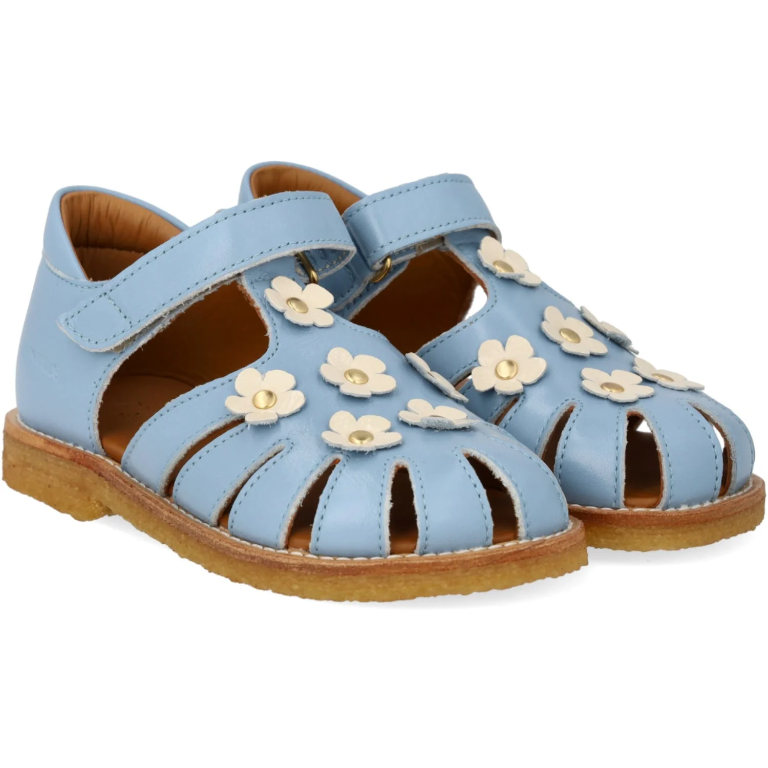 Angulus Sky Blue/Buttermilk Sandal Med Lukket Tå Og Blomster