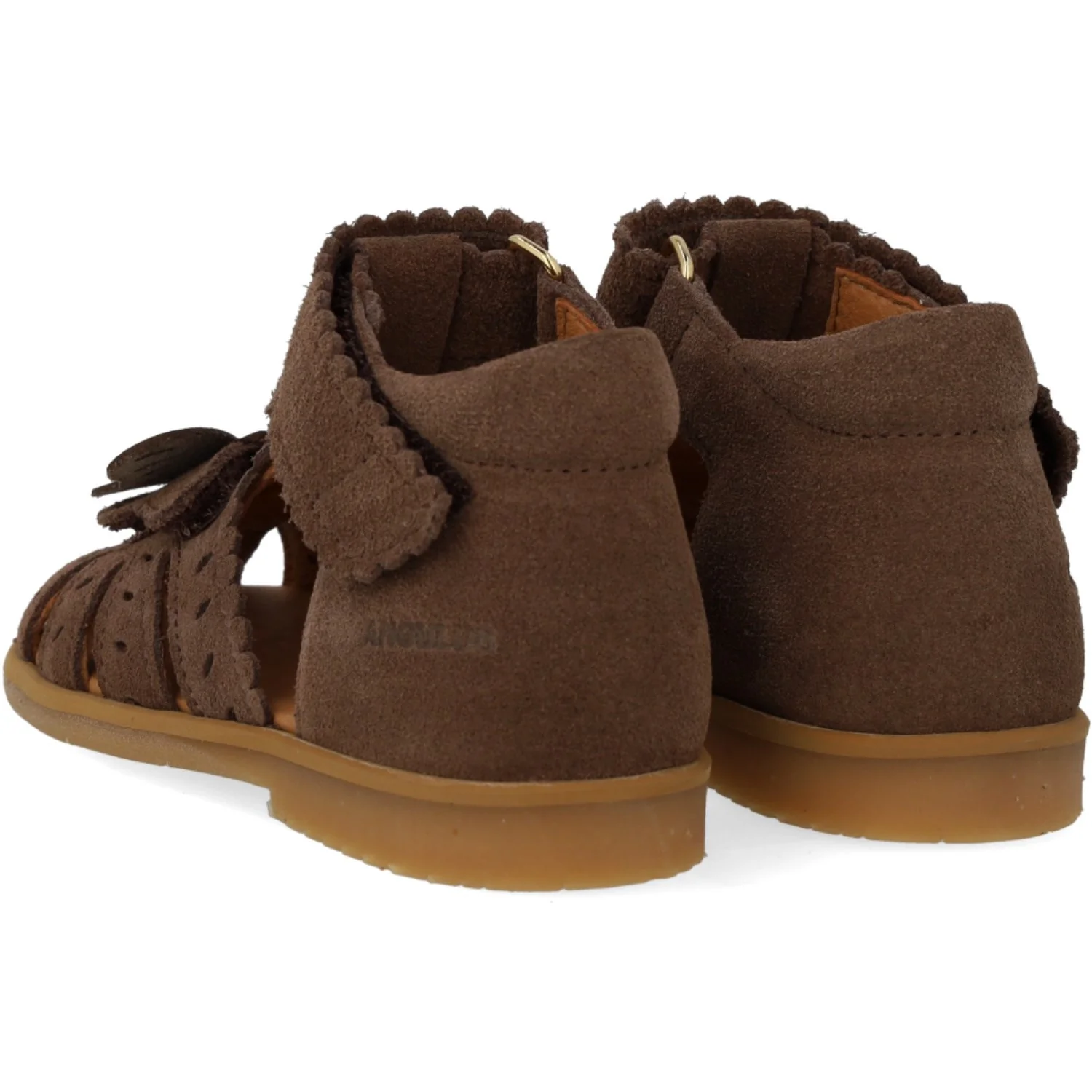 Angulus Dark Taupe/Gold Shine Sandal Med Sommerfugl Og Dobbelt Velcro - Image 2