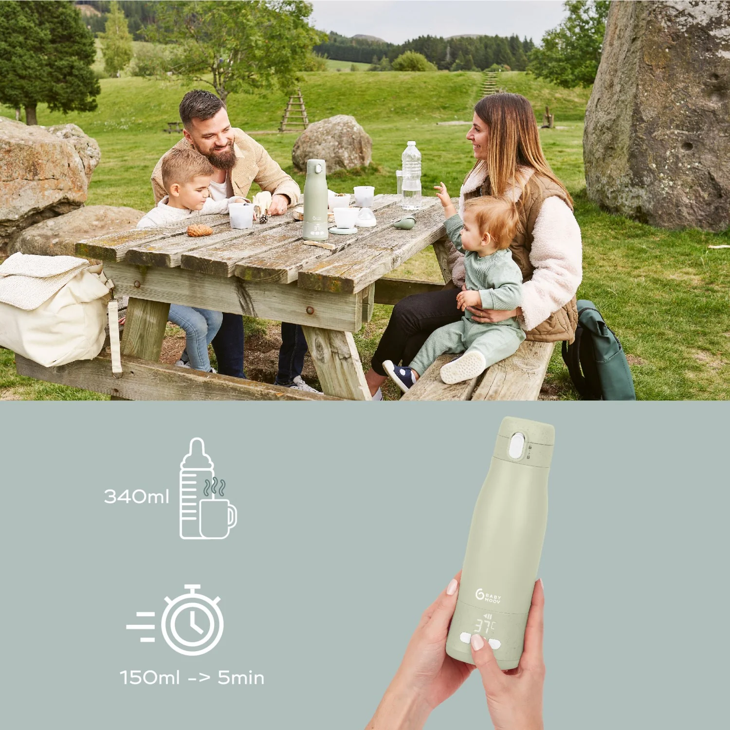 Babymoov Sage Green Moov & Feed Autonomous Bottle Warmer - Image 3