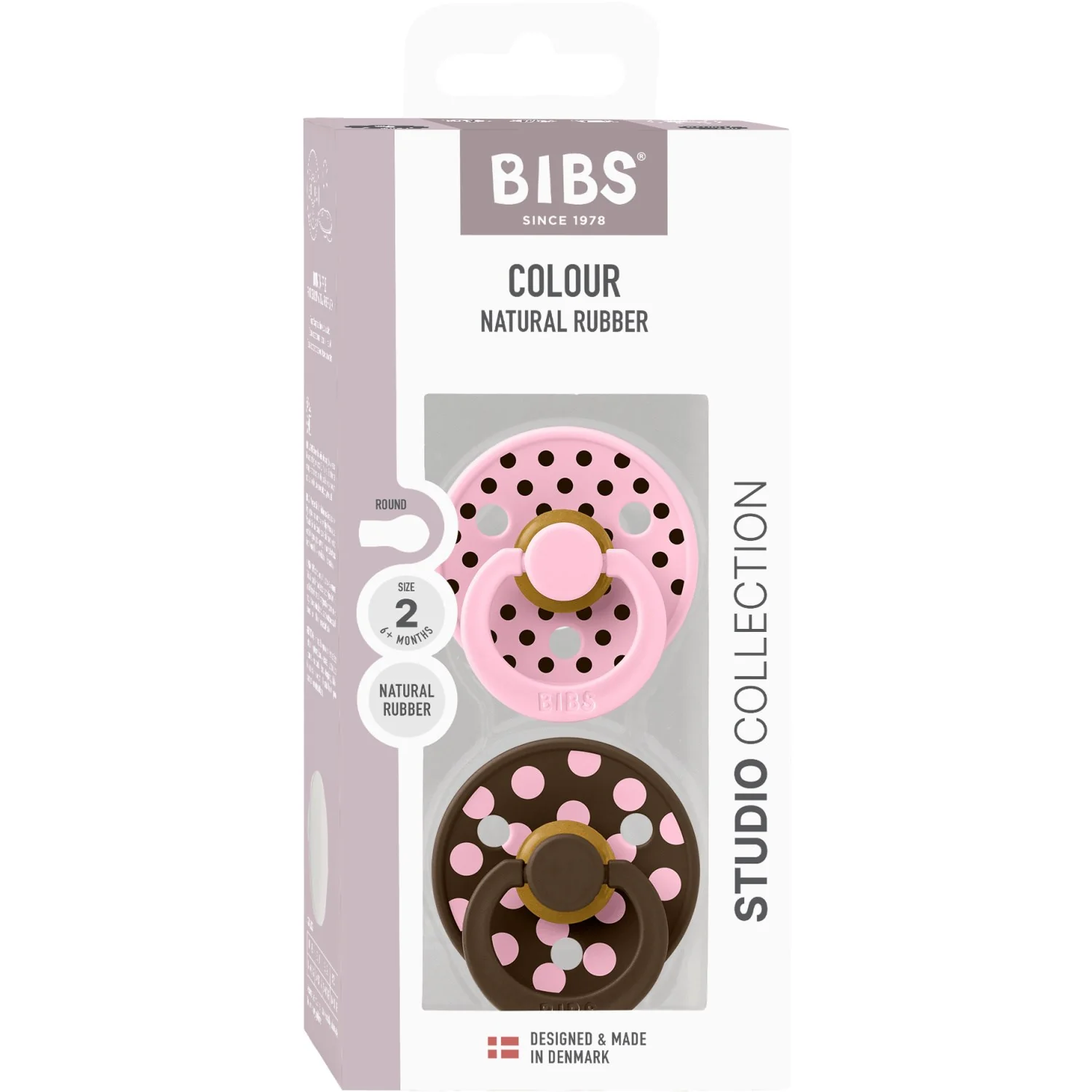 Bibs Baby Pink/Mocha Pacifier Studio Colour 2-Pack Polka Latex - Image 8