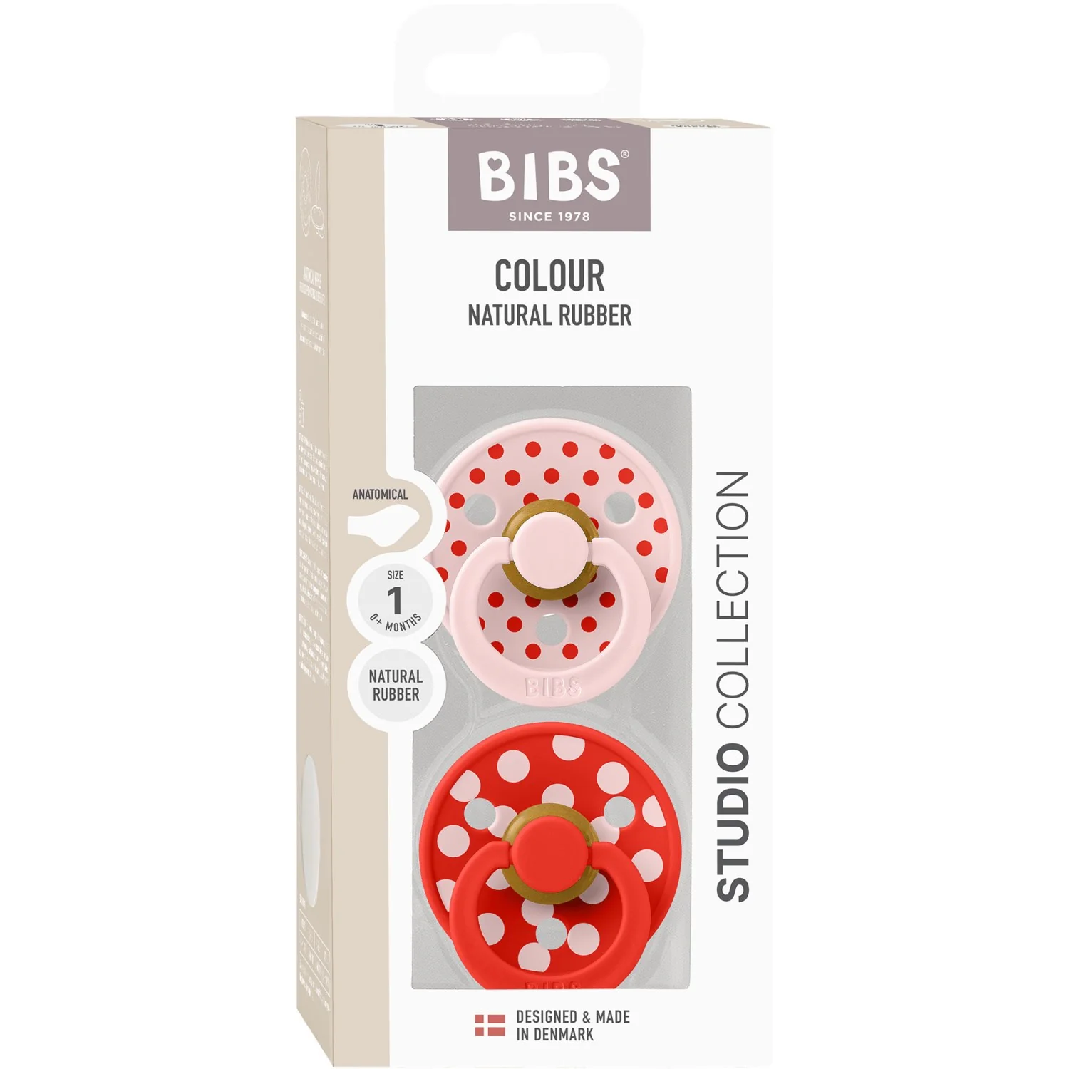 Bibs Blossom/Candy Apple Pacifier Studio Colour 2-Pack Polka Anatomical Latex - Image 3