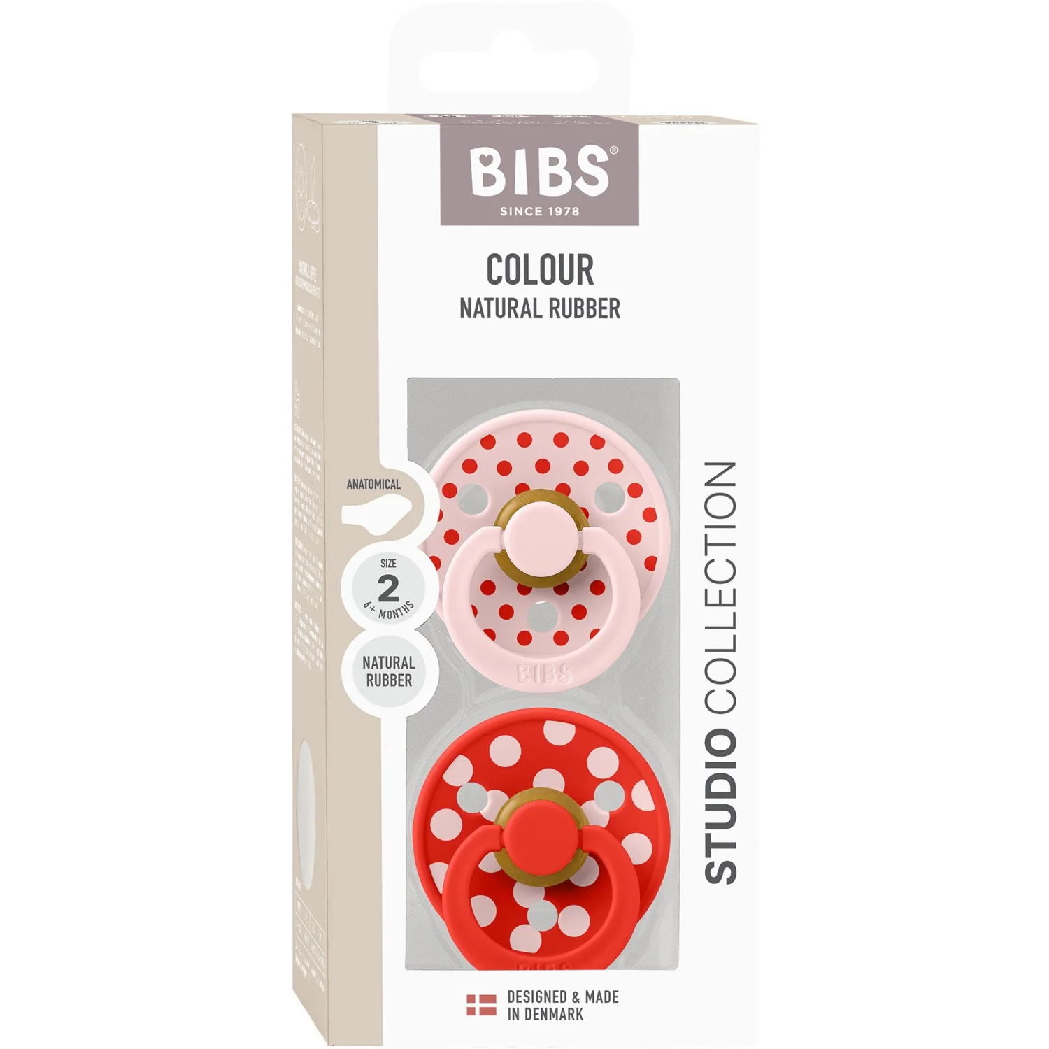 Bibs Blossom/Candy Apple Pacifier Studio Colour 2-Pack Polka Anatomical Latex - Image 6