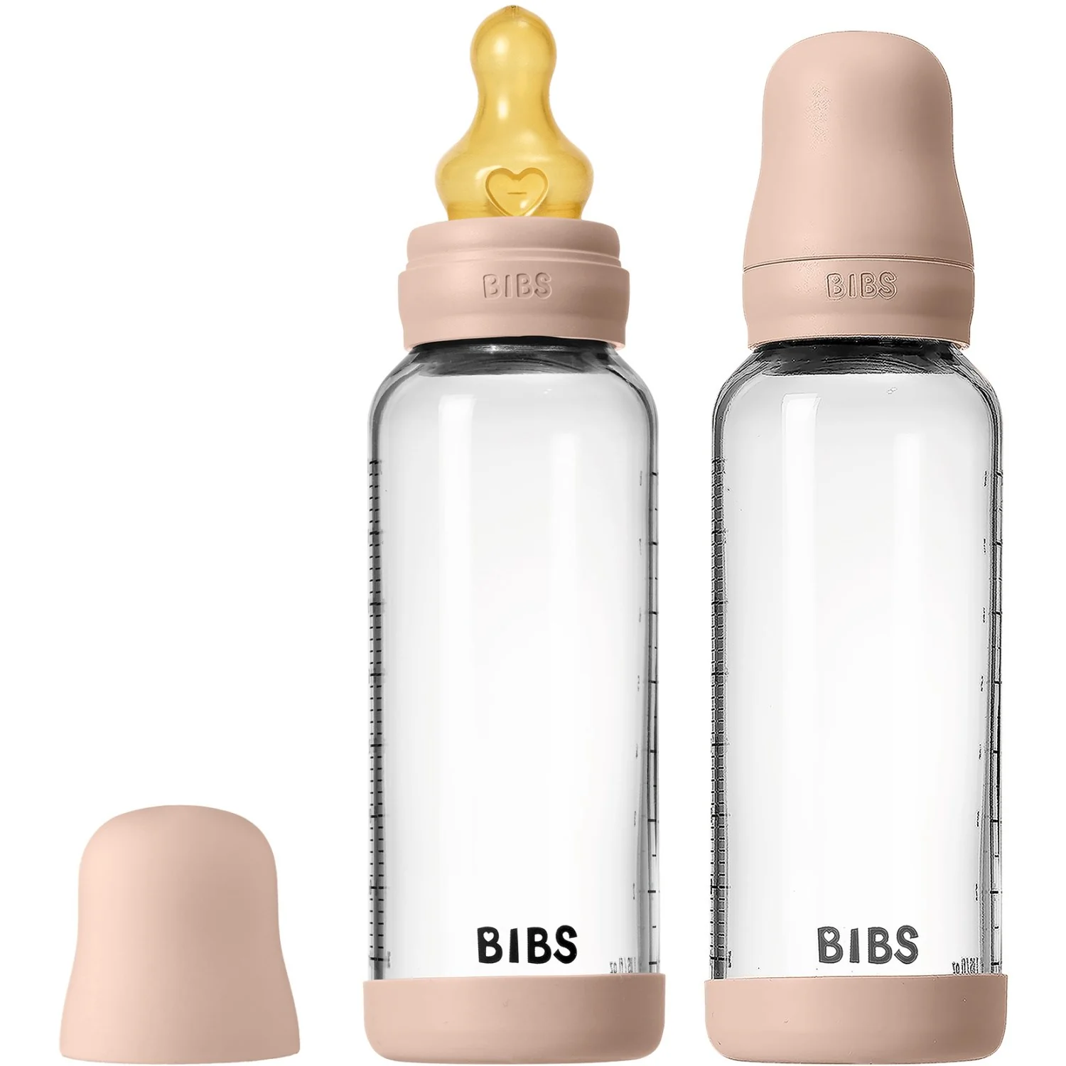 Bibs Blush Glass Baby Bottle Round Latex 2-Pack 240 Ml Medium Flow - Image 2