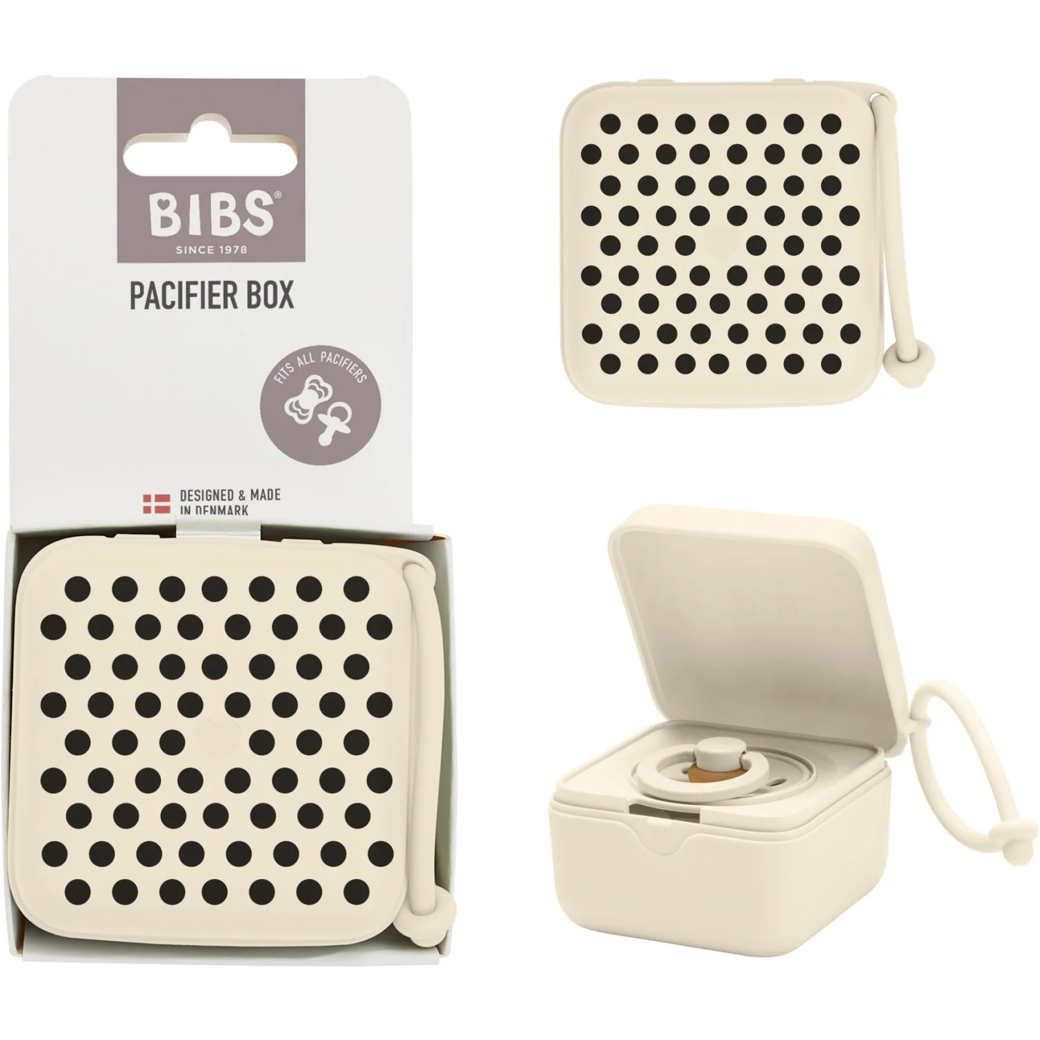 Bibs Ivory Black Studio Pacifier Box Polka Ivory Black