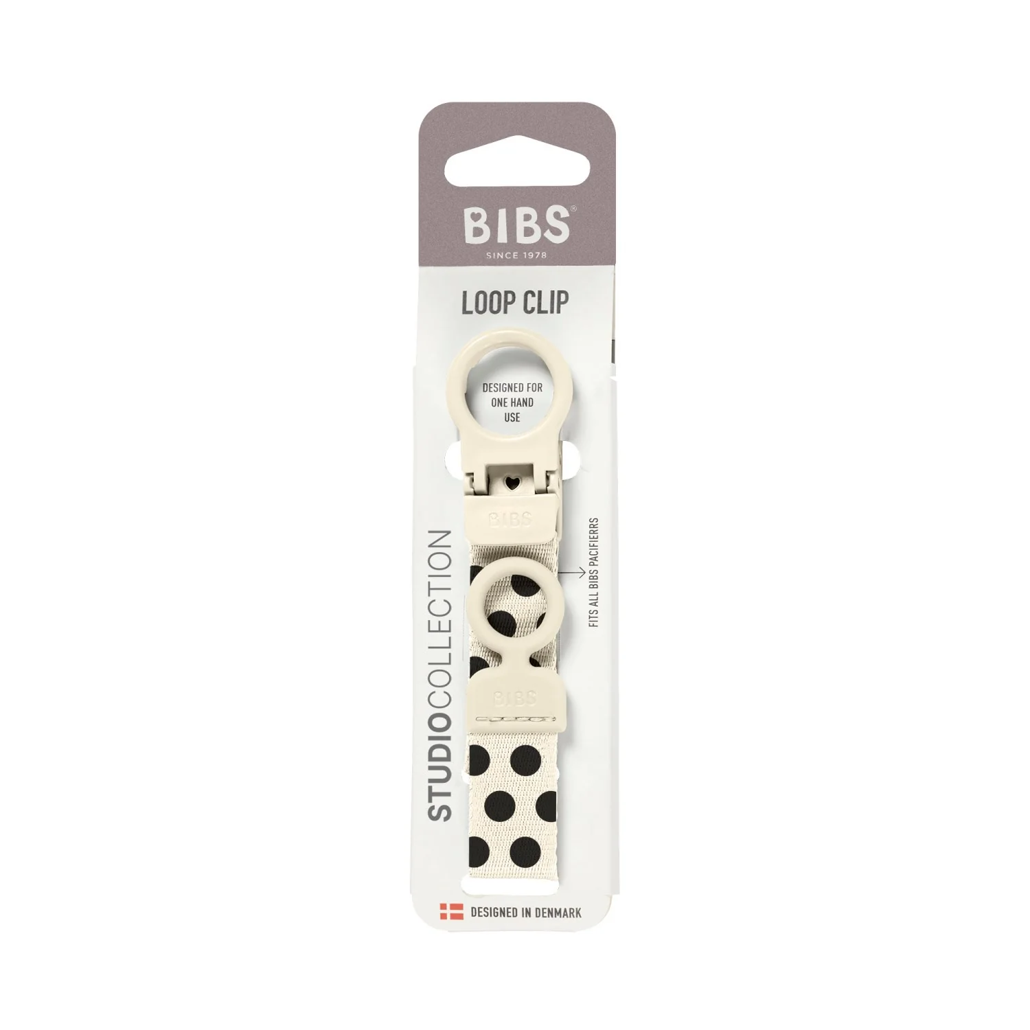Bibs Ivory Black Studio Pacifier Clip Loop Polka Ivory Black - Image 4