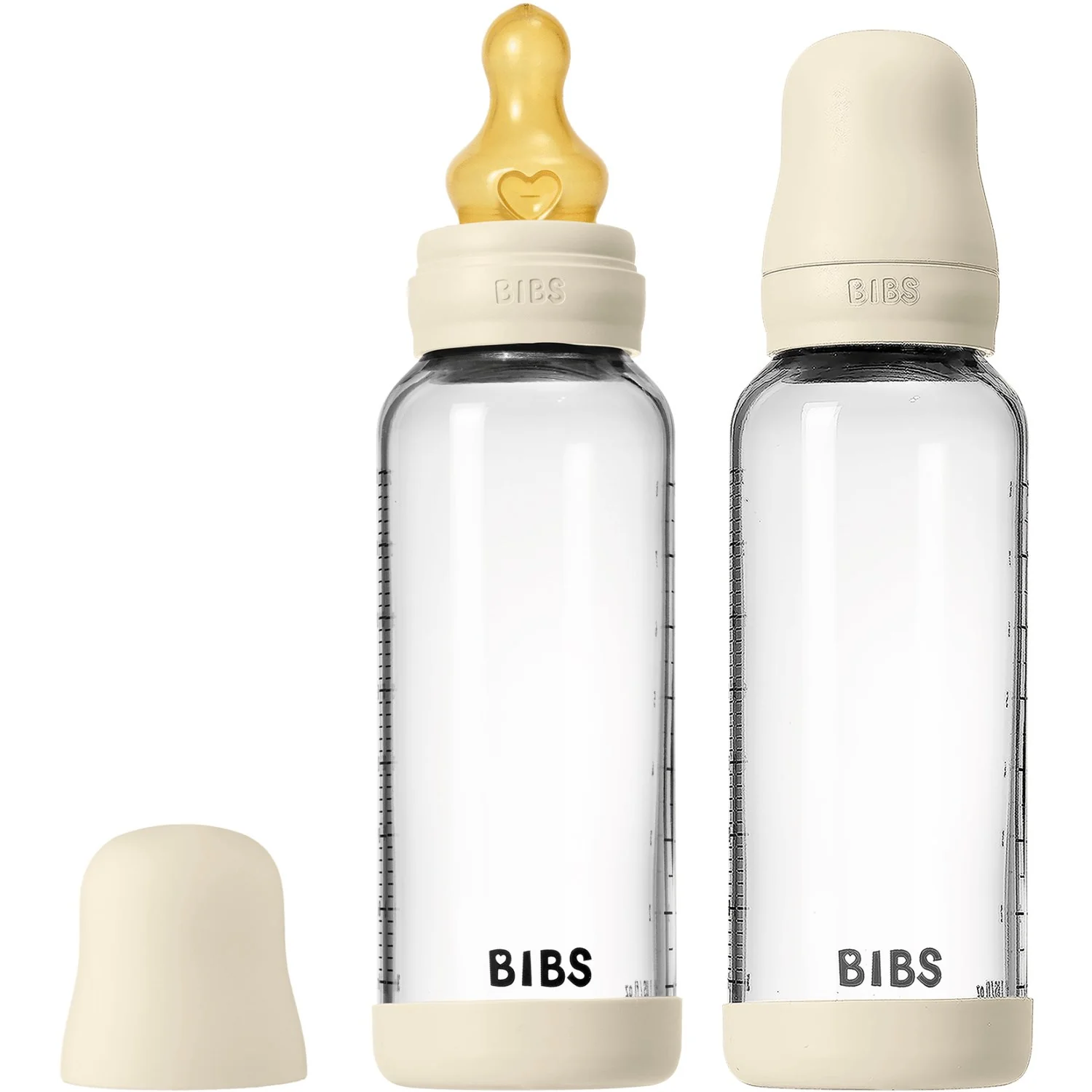 Bibs Ivory Glass Baby Bottle Round Latex 2-Pack 240 Ml Medium Flow - Image 2