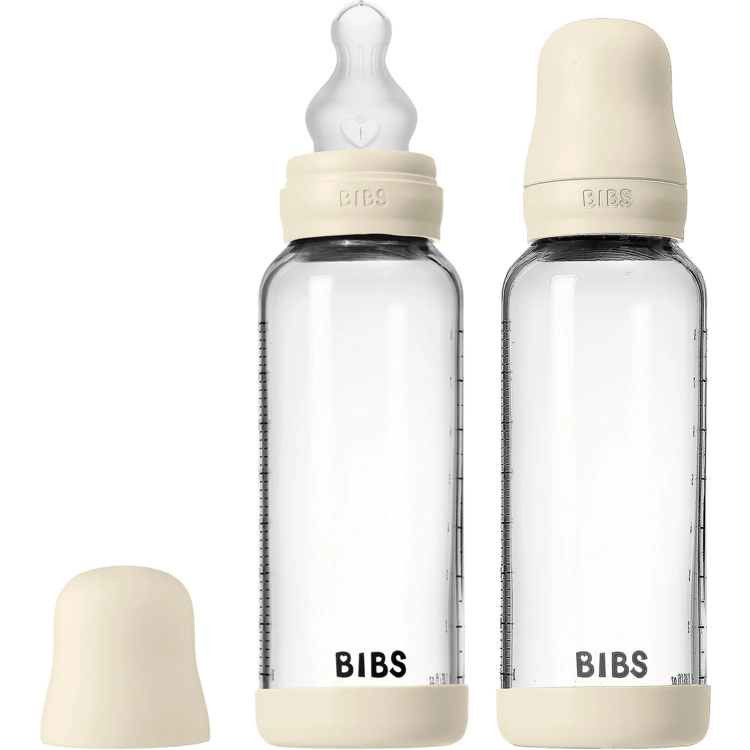 Bibs Ivory Glass Baby Bottle Round Silicone 2-Pack 240 Ml Medium Flow - Image 2