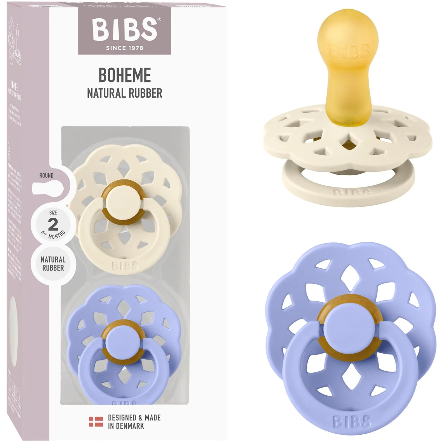 Bibs Ivory/Hush Pacifier Boheme 2-Pack Latex - Image 5