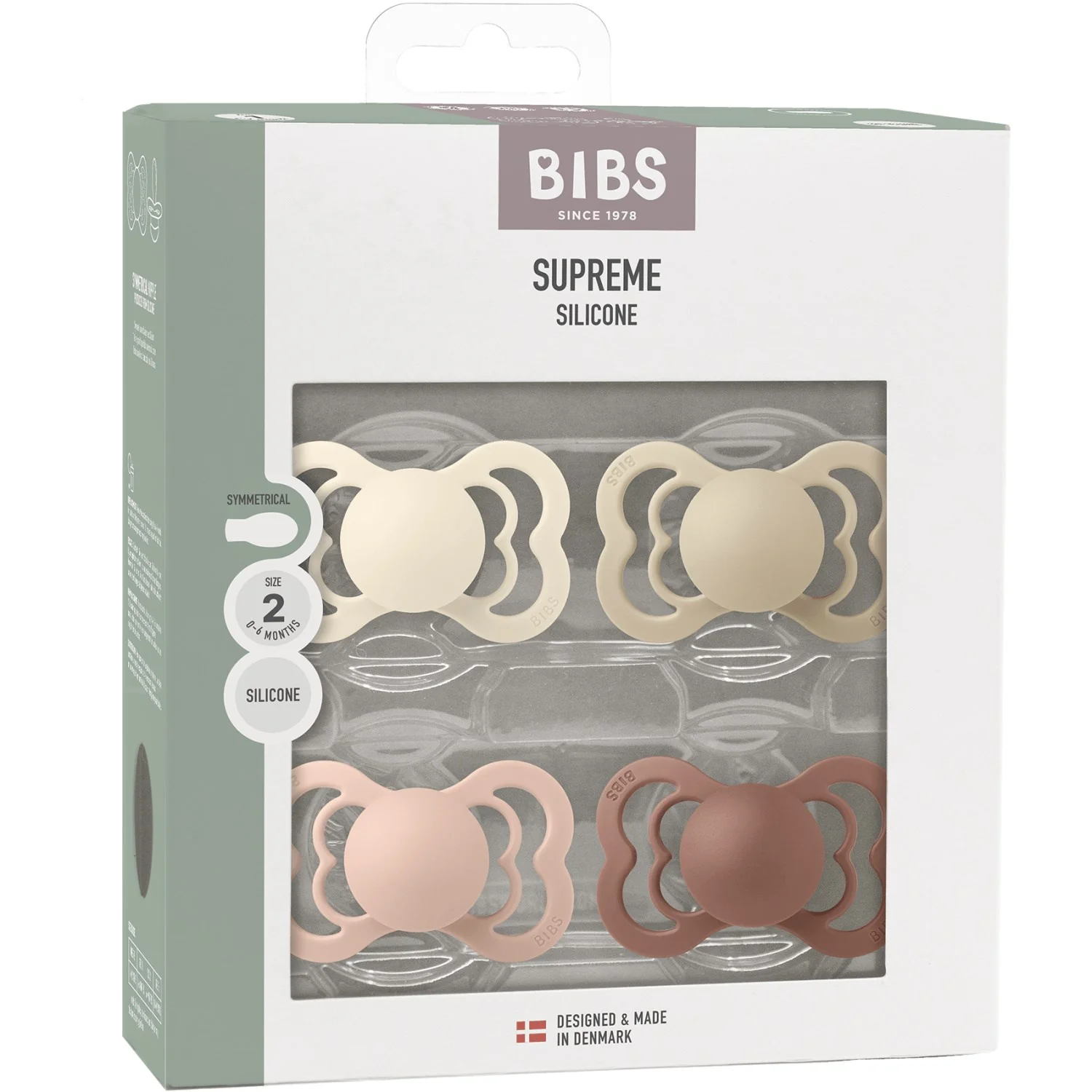 Bibs Ivory/Vanilla/Blush/Woodchuck Pacifier Supreme 4-Pack Silicone - Image 3