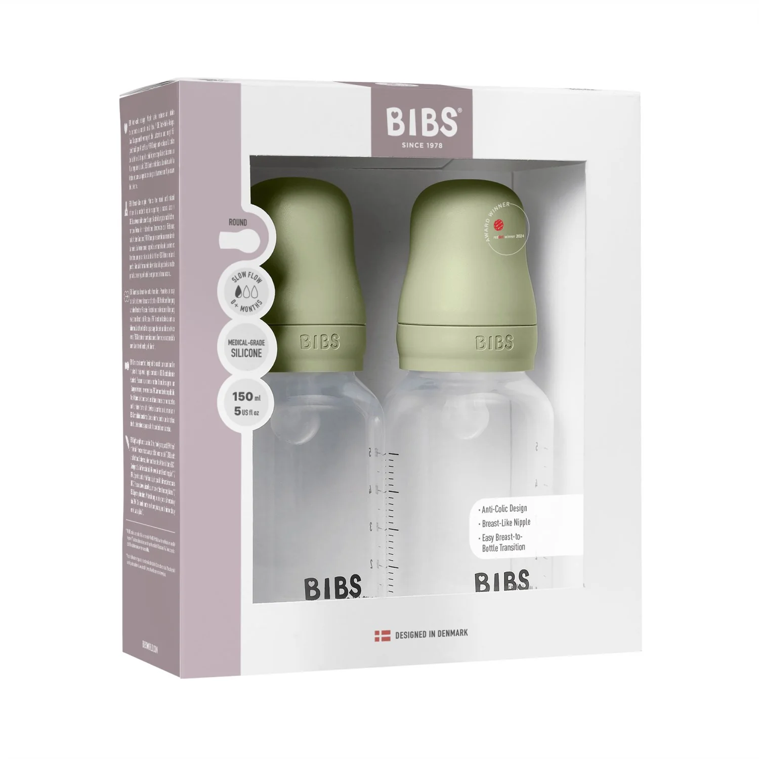 Bibs Sage Baby Bottle Round Silicone 2-Pack 150 Ml Slow Flow - Image 3
