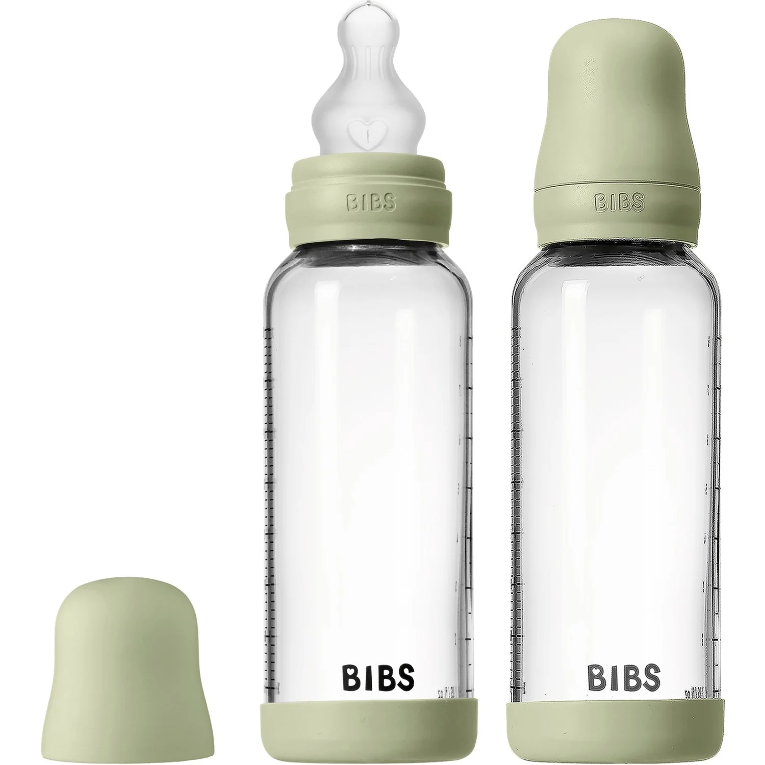 Bibs Sage Glass Baby Bottle Round Silicone 2-Pack 240 Ml Medium Flow - Image 2