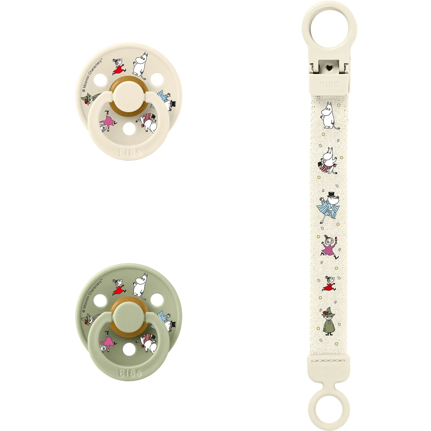Bibs X Moomin Ivory/sage Colour Pacifier & Loop Clip Gift Set Latex - Image 16