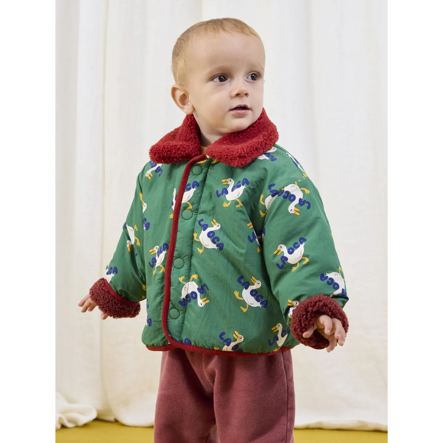 Bobo Choses Green La Oca All Over Reversible Sheepskin Jacket - Image 2