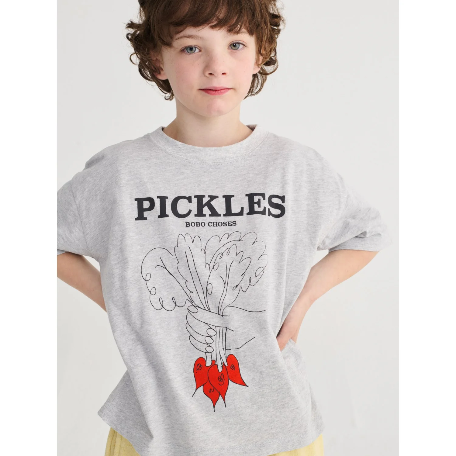 Bobo Choses Heather Grey Bunch Of Vegetables T-Shirt - Image 2