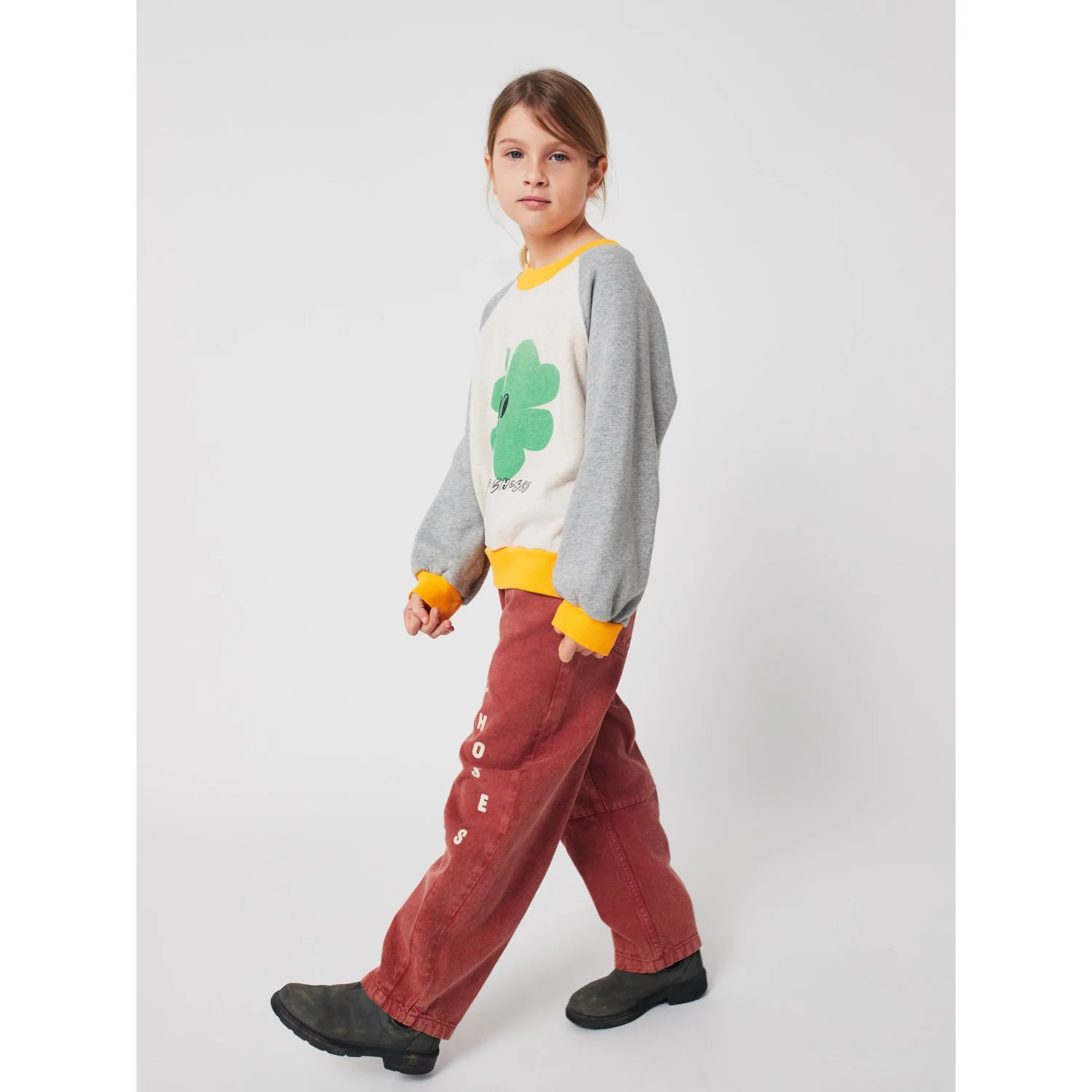 Bobo Choses Heather Grey Lucky Clover Ranglan Sweatshirt - Image 10
