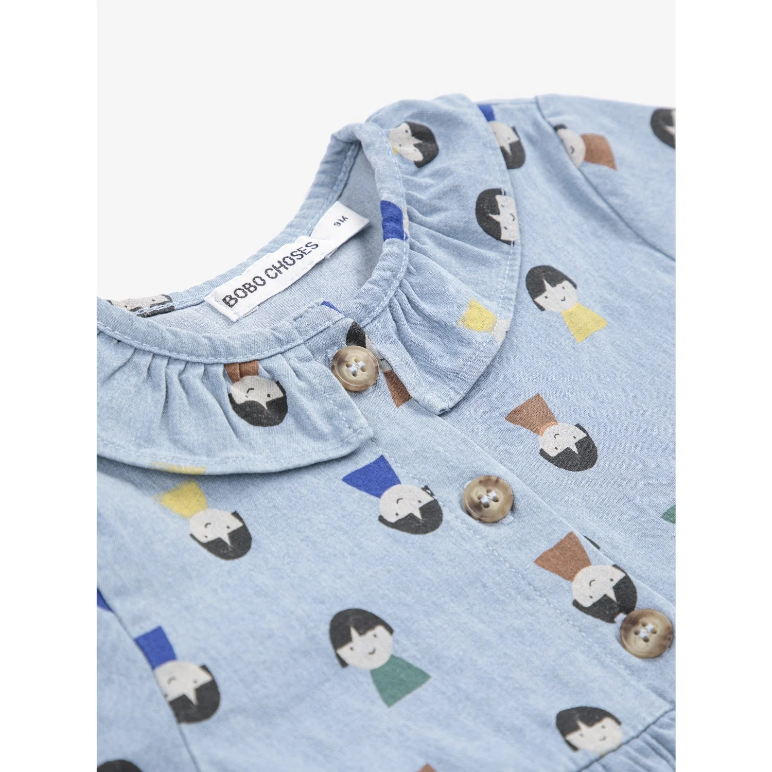 Bobo Choses Light Blue Game Pawns All Over Light Denim Dress - Image 6