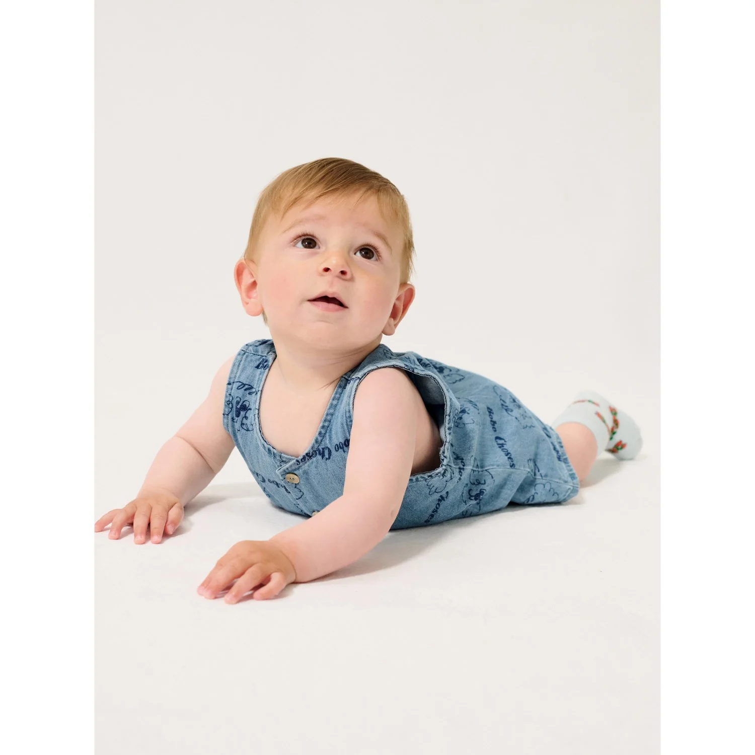 Bobo Choses Light Blue Pickles The Dog All Over Denim Playsuit - Image 3