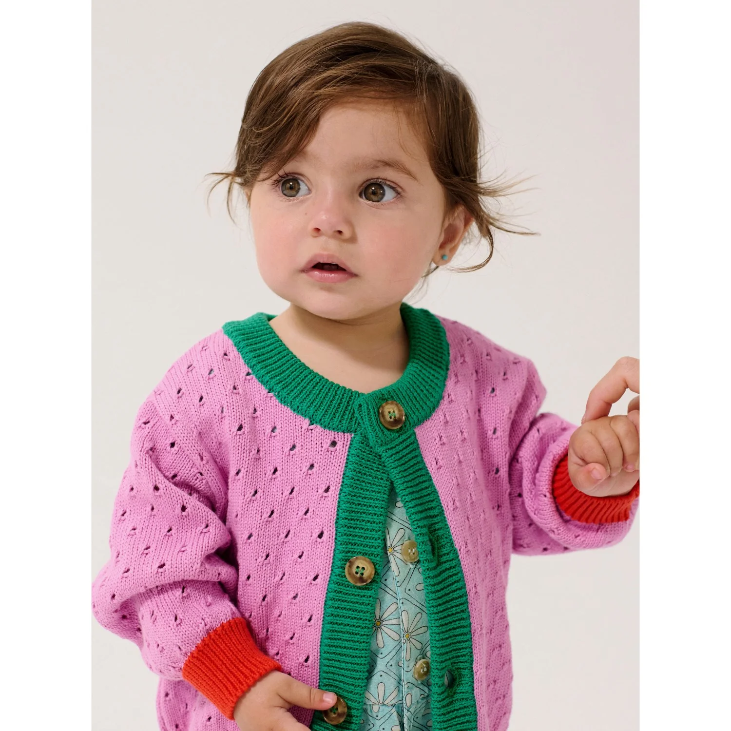 Bobo Choses Multicolor Color Block Open Work Cardigan - Image 2