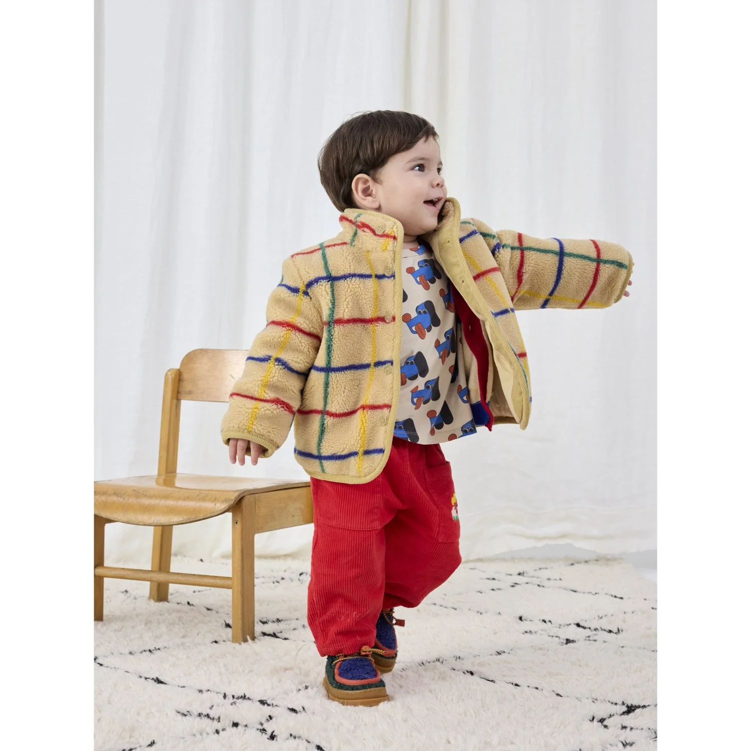 Bobo Choses Offwhite Stripe Color Sheepskin Jacket - Image 2