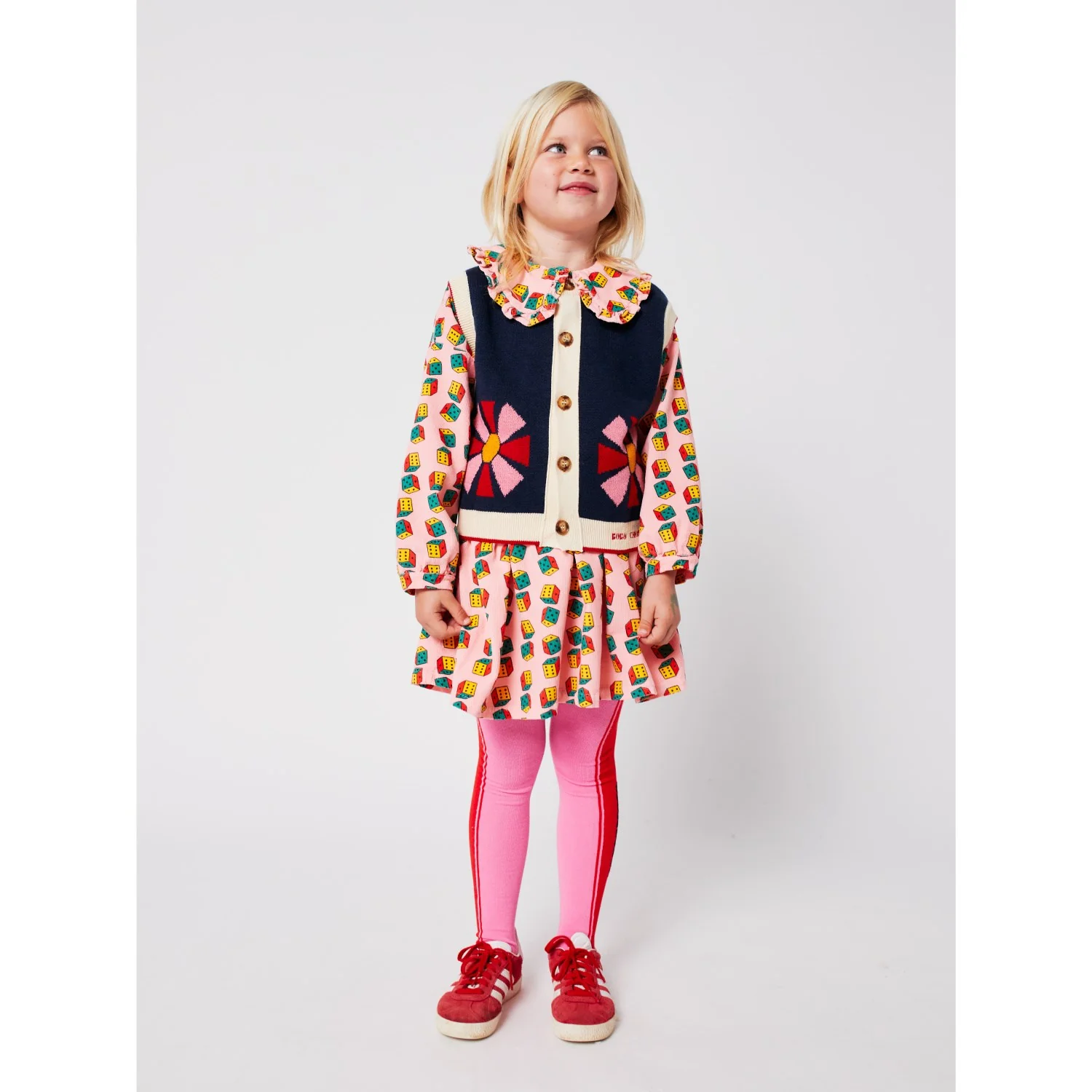 Bobo Choses Pink Dices All Over Micro Corduroy Dress - Image 7
