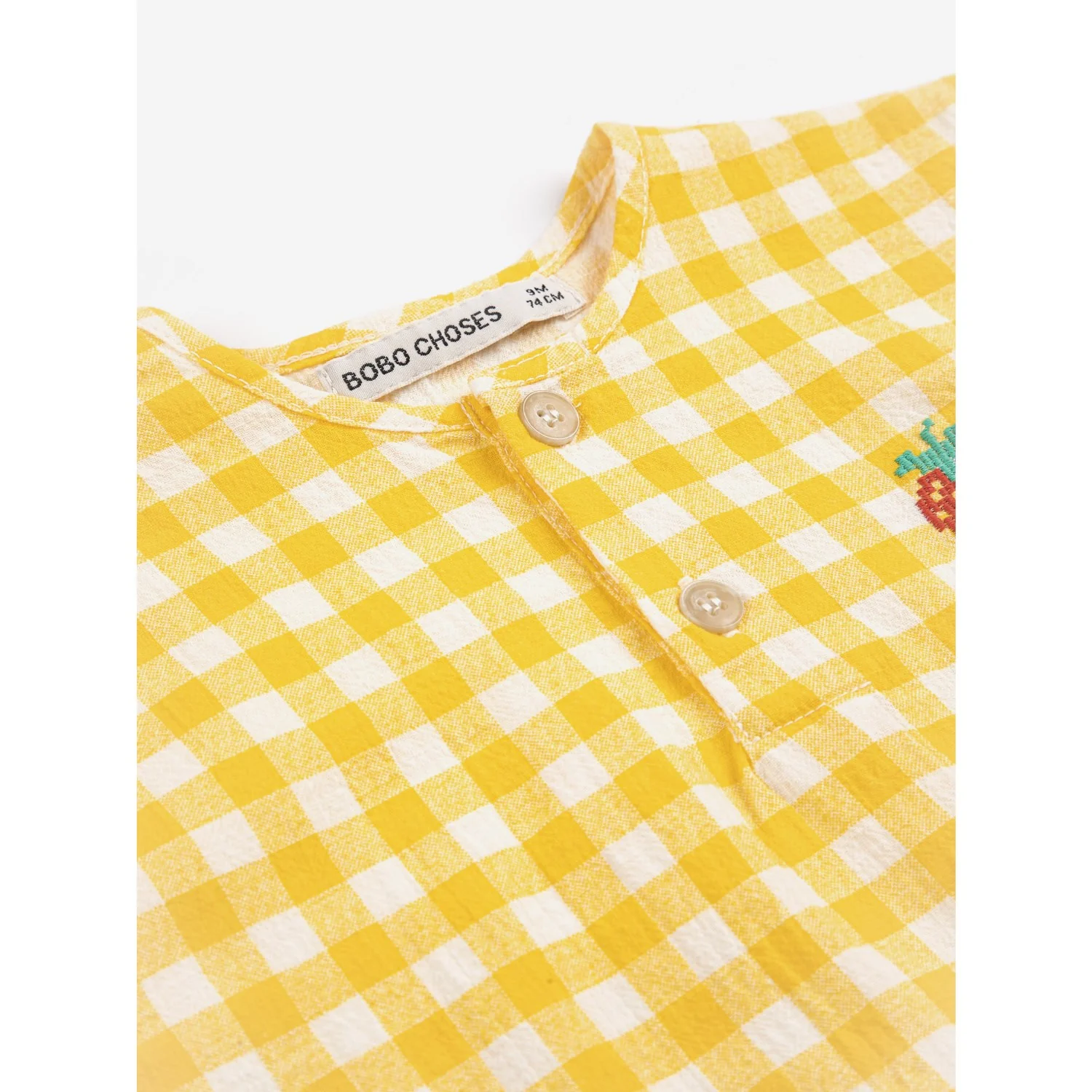 Bobo Choses Yellow Pixel Strawberry Vichy Woven Blouse - Image 3