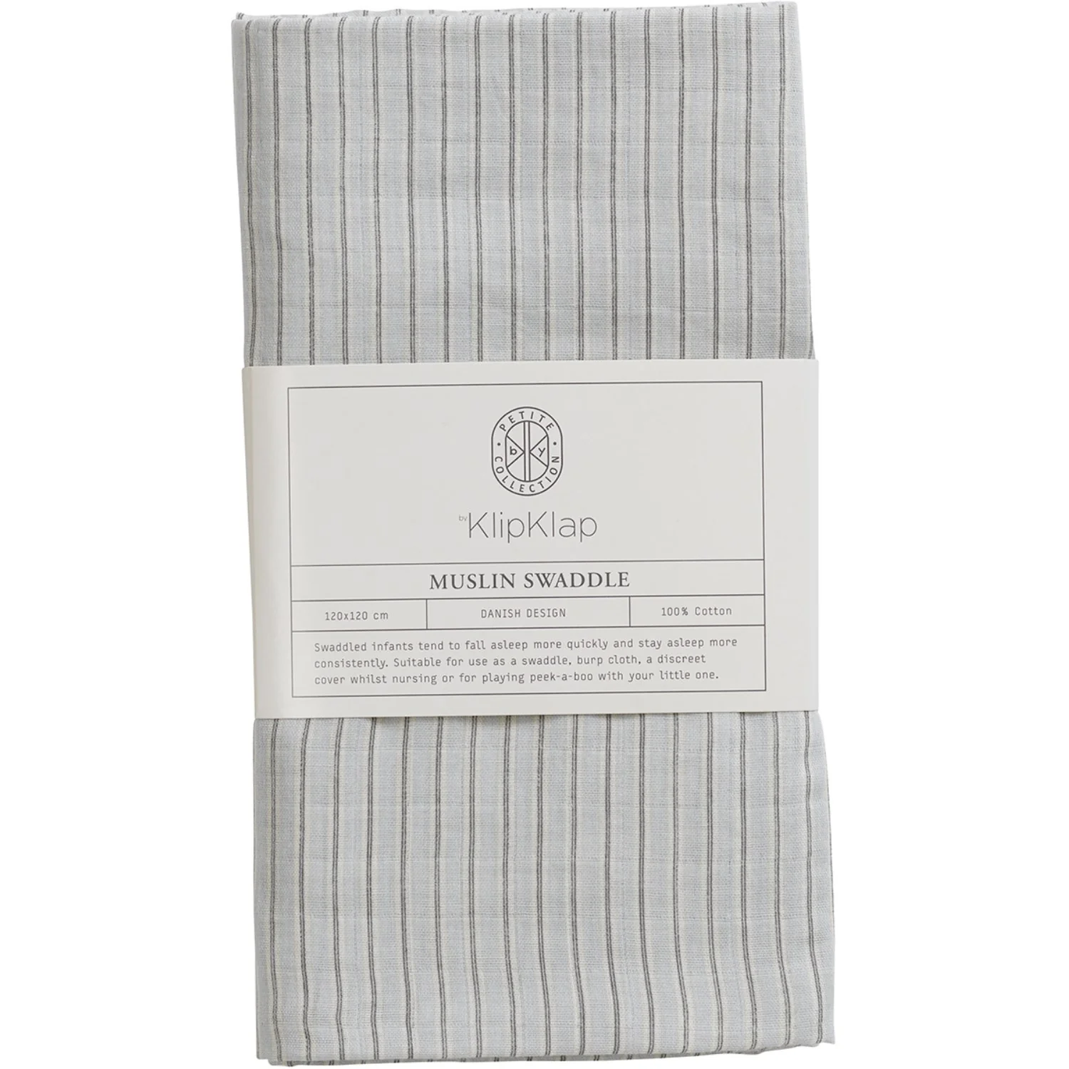 by KlipKlap Moon Grey Alfred Stripe Swaddle