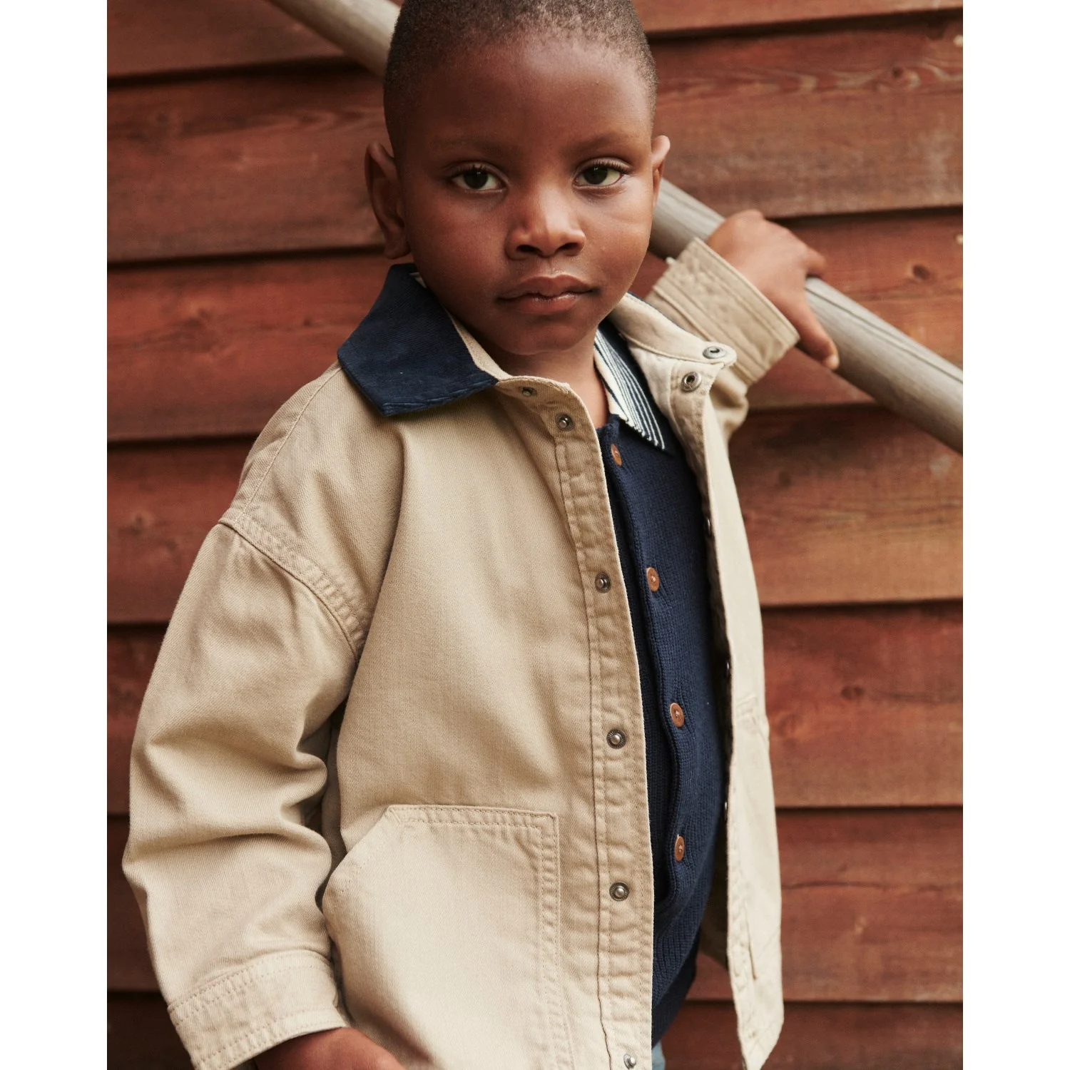 COPENHAGEN COLORS Beige Comb. Twill Jacket W. Corduroy Collar - Image 2