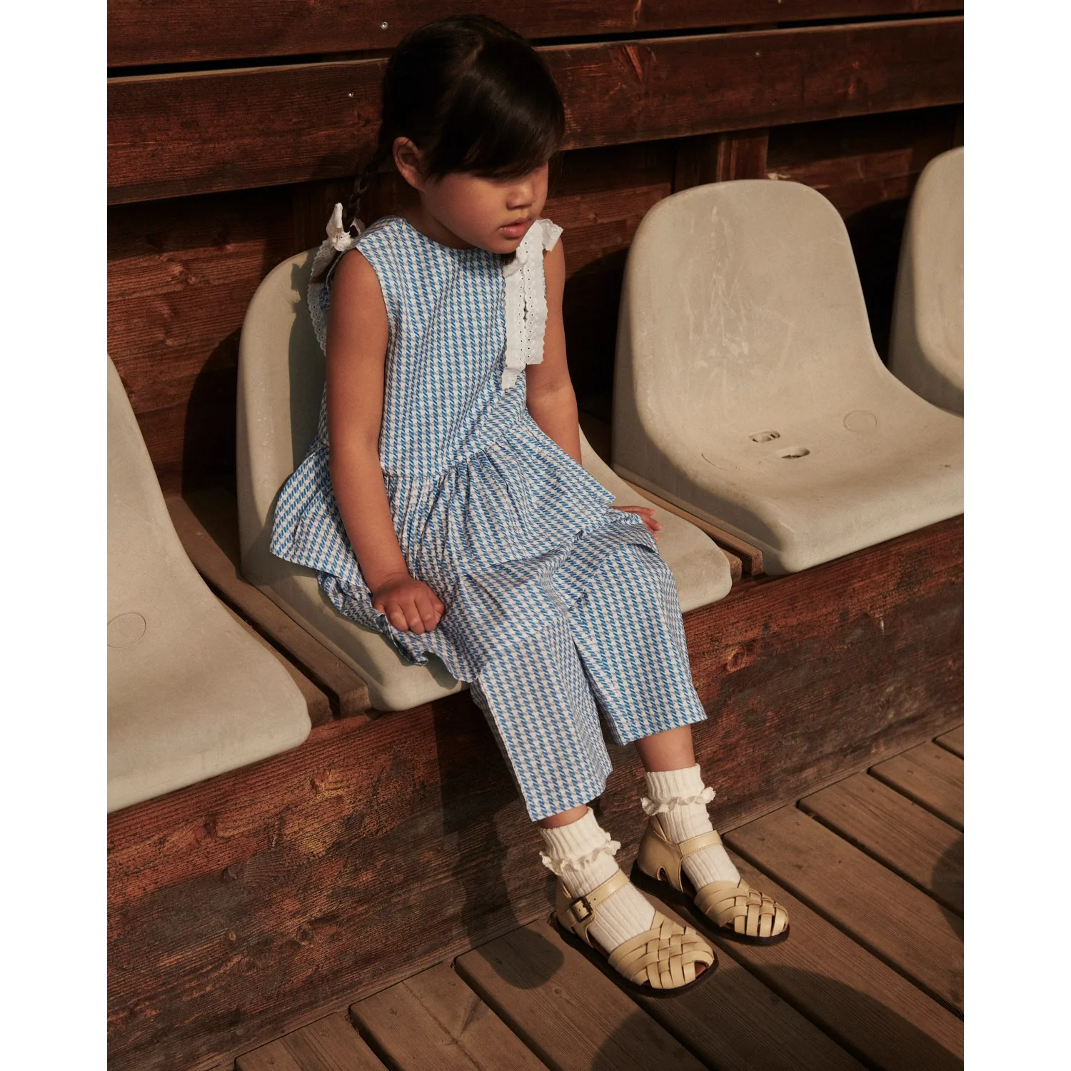 COPENHAGEN COLORS Blue Houndstooth Mini Houndstooth Dress W. Bow - Image 3