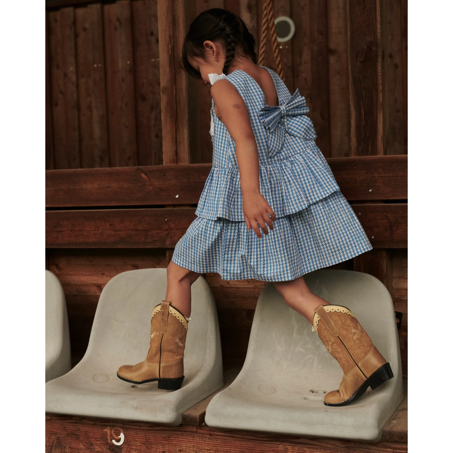 COPENHAGEN COLORS Blue Houndstooth Mini Houndstooth Dress W. Bow - Image 4