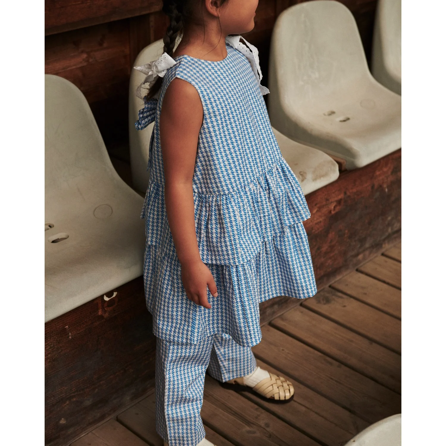 COPENHAGEN COLORS Blue Houndstooth Mini Houndstooth Dress W. Bow - Image 6