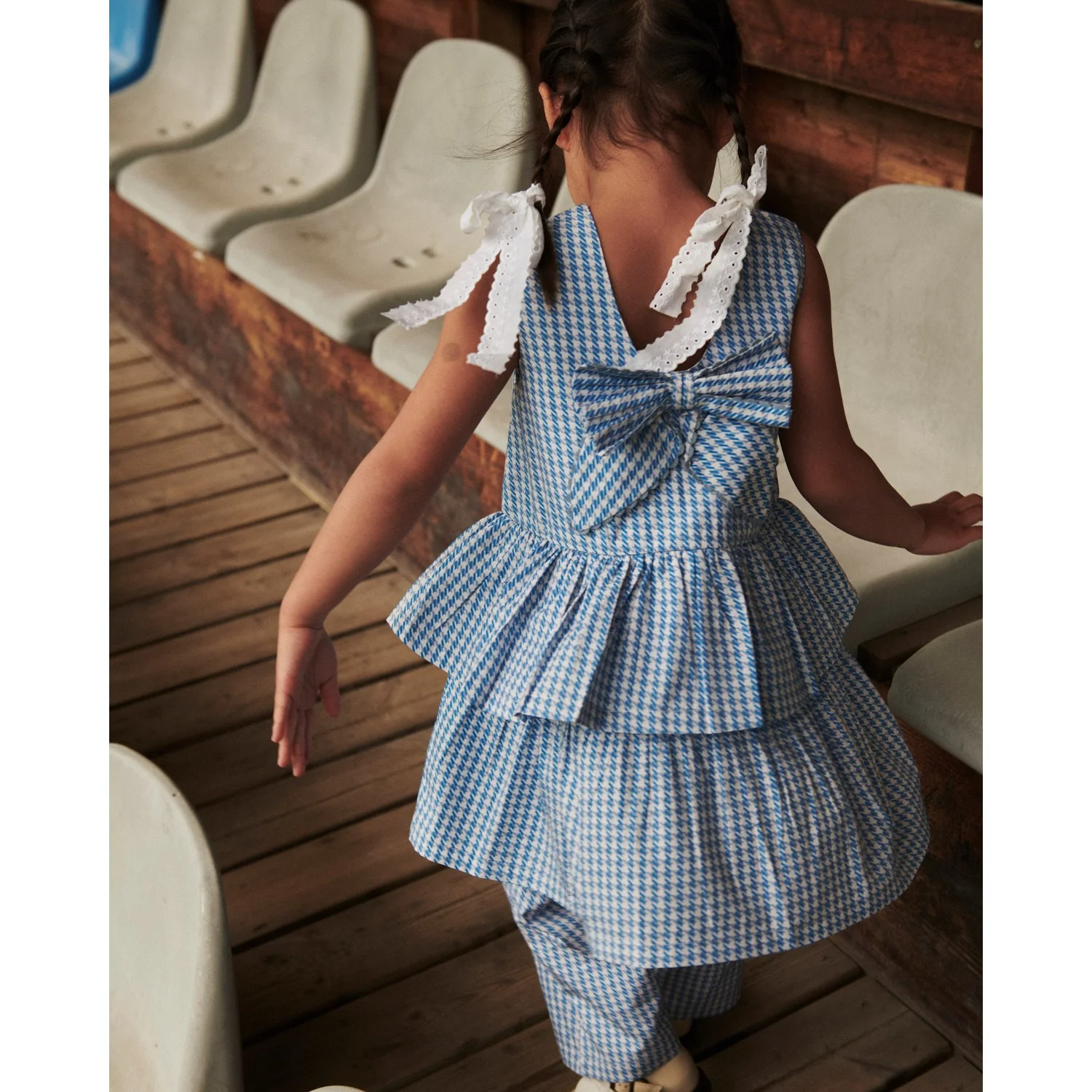 COPENHAGEN COLORS Blue Houndstooth Mini Houndstooth Dress W. Bow - Image 8