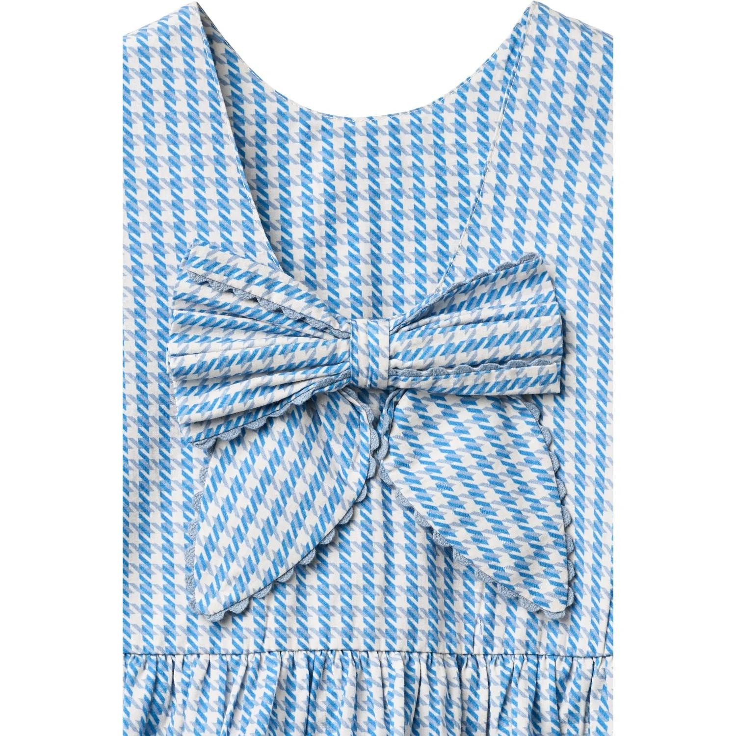 COPENHAGEN COLORS Blue Houndstooth Mini Houndstooth Dress W. Bow - Image 9
