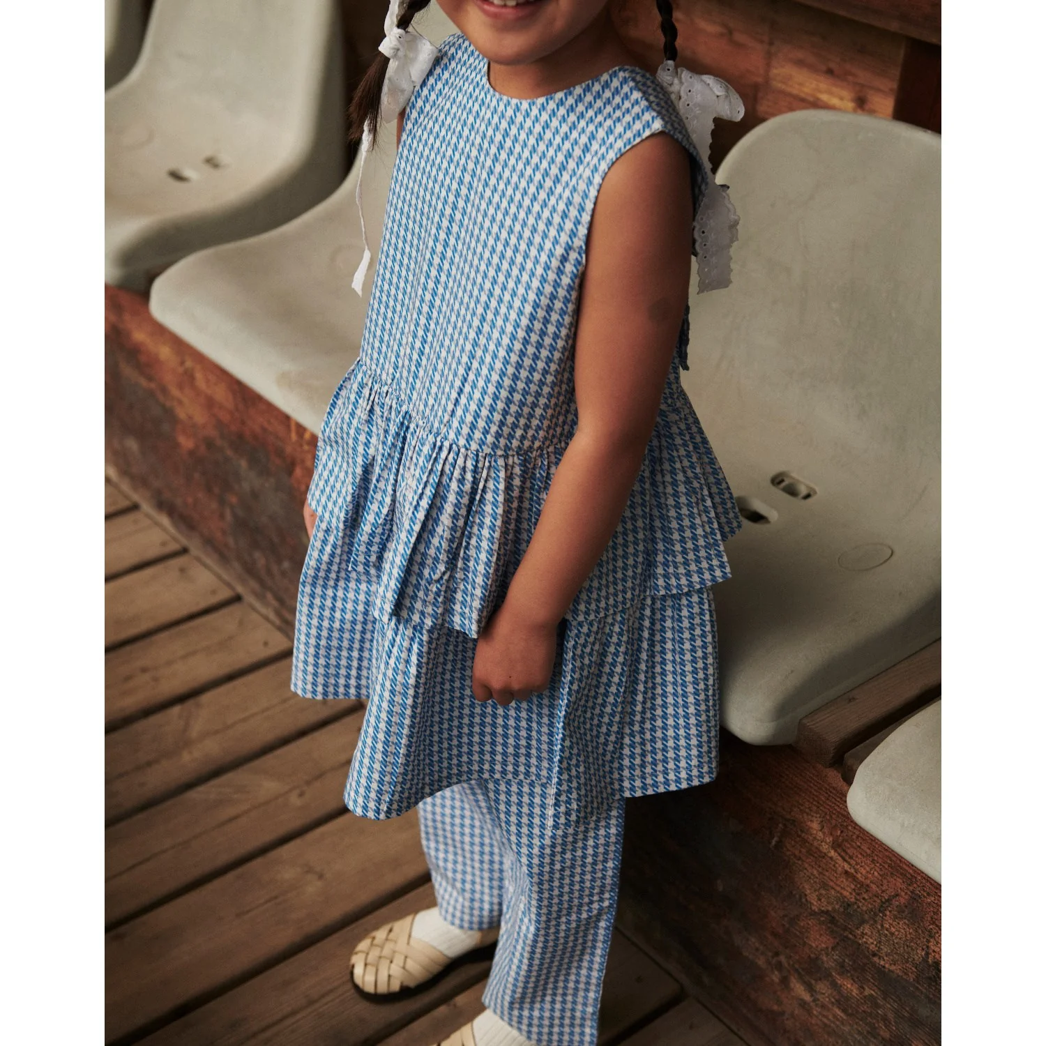 COPENHAGEN COLORS Blue Houndstooth Mini Houndstooth Pants - Image 4