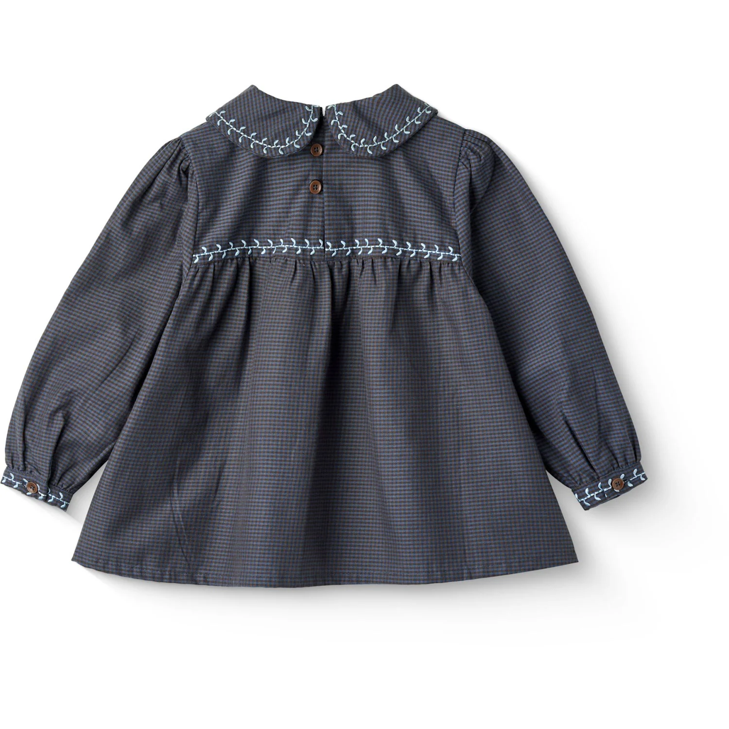 COPENHAGEN COLORS Brown/Blue Check Comb. Checkered Blouse W. Collar And Embroidery - Image 4