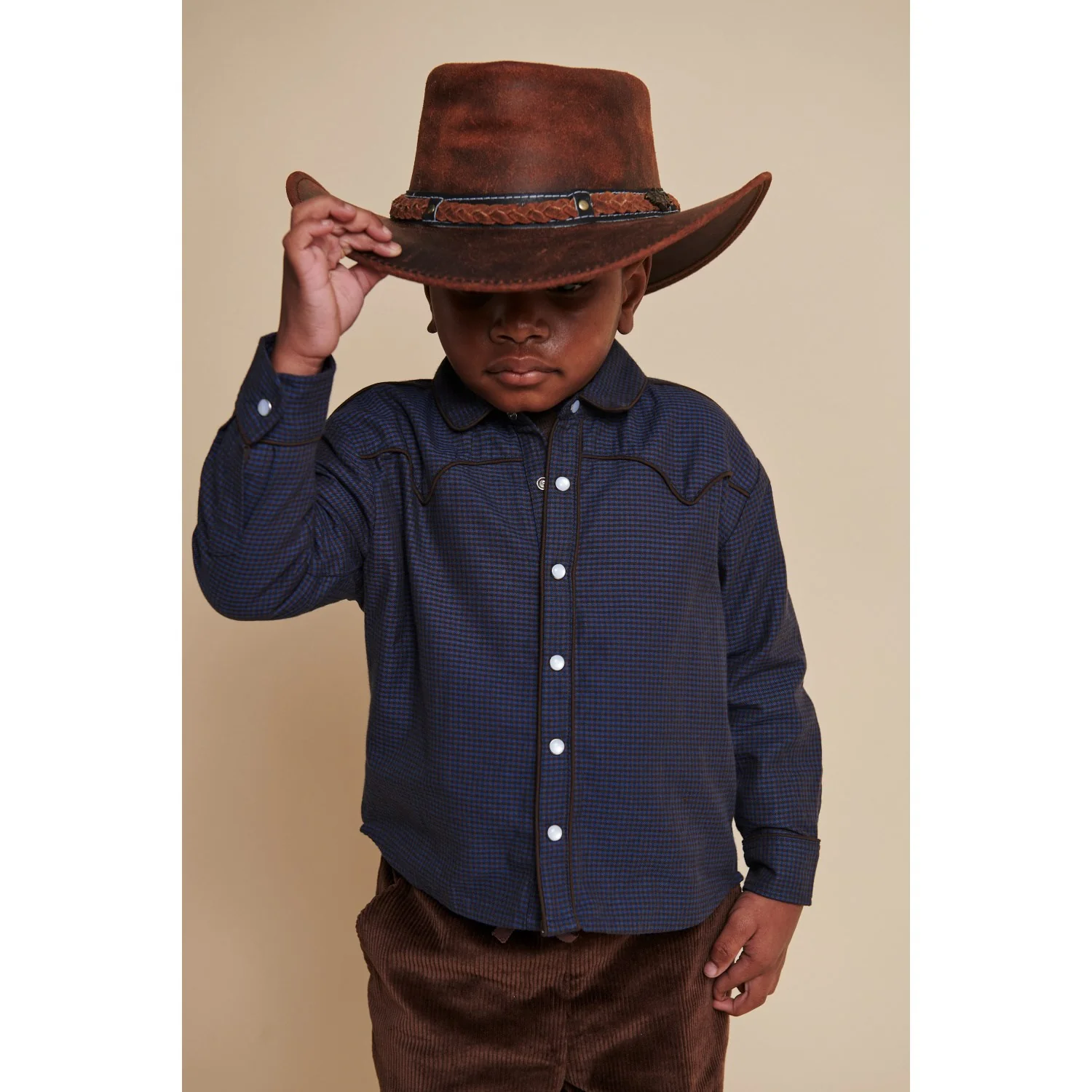 COPENHAGEN COLORS Brown/Blue Check Comb. Checkered Cowboy Shirt - Image 2