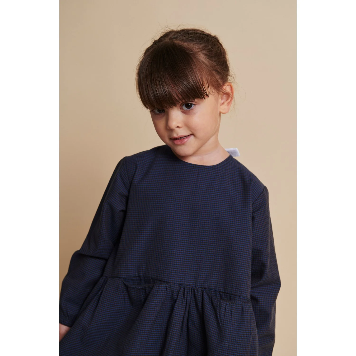 COPENHAGEN COLORS Brown/Blue Check Comb. Checkered Dress W. Backside Bow - Image 5