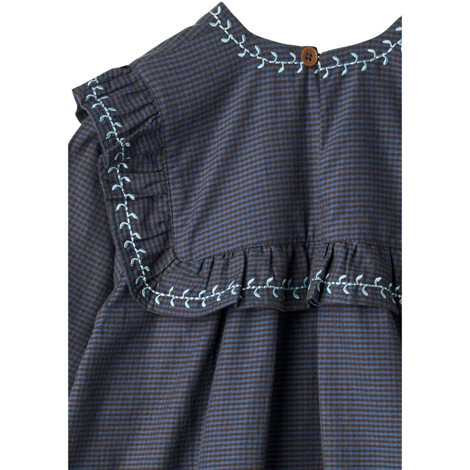 COPENHAGEN COLORS Brown/Blue Check Comb. Checkered Dress W. Embroidery And Ruffle - Image 5