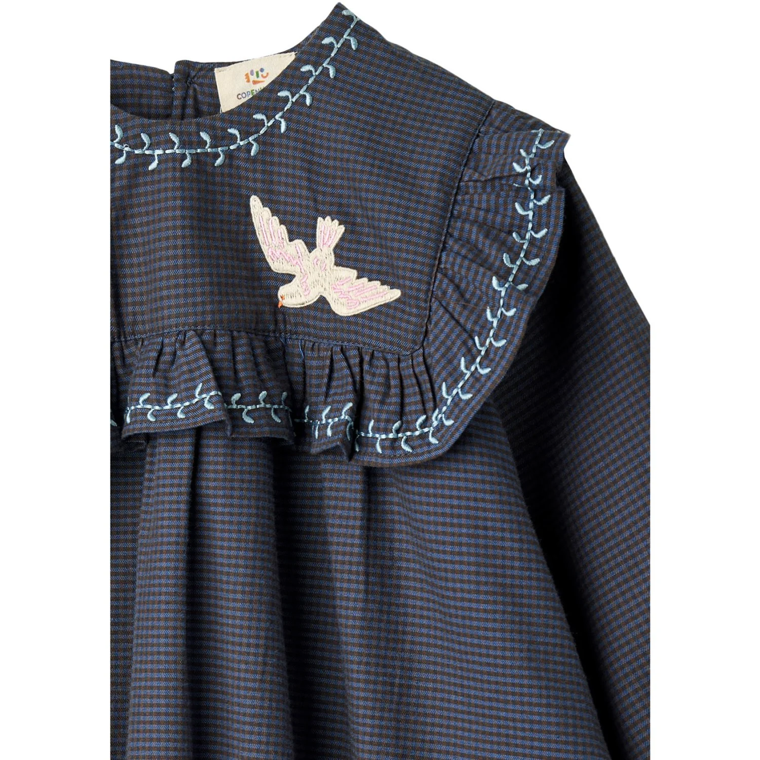 COPENHAGEN COLORS Brown/Blue Check Comb. Checkered Dress W. Embroidery And Ruffle - Image 6